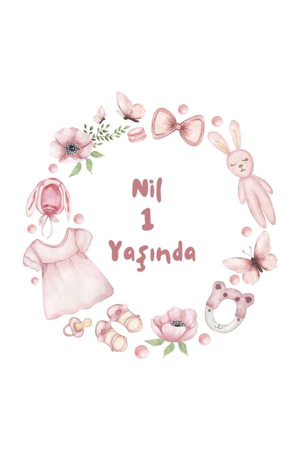 Pera İsme Özel Bebek Etiket / Sticker Yuvarlak 4 Cm Çapında 100 Adet