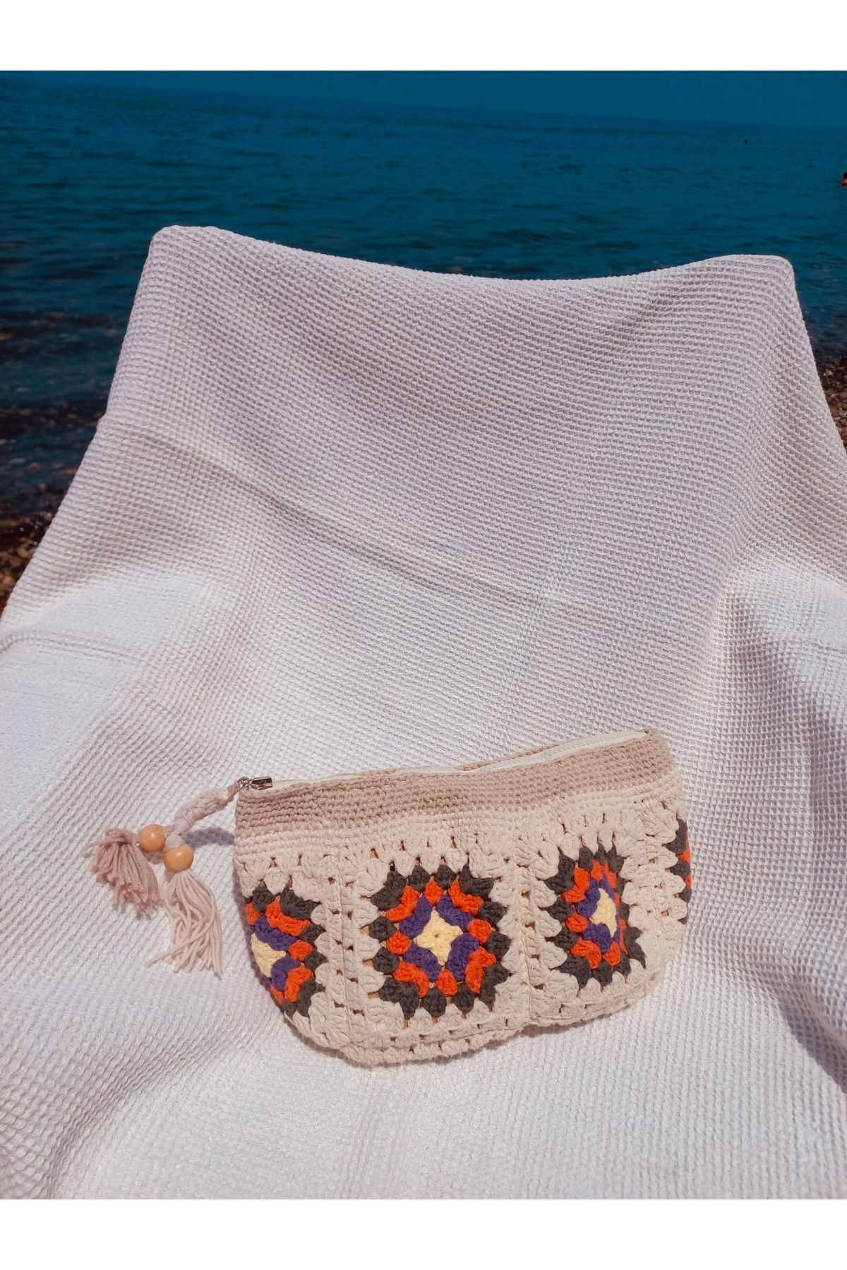 Beril Yamaç Design Studio Krem Kroşe Clutch Çanta