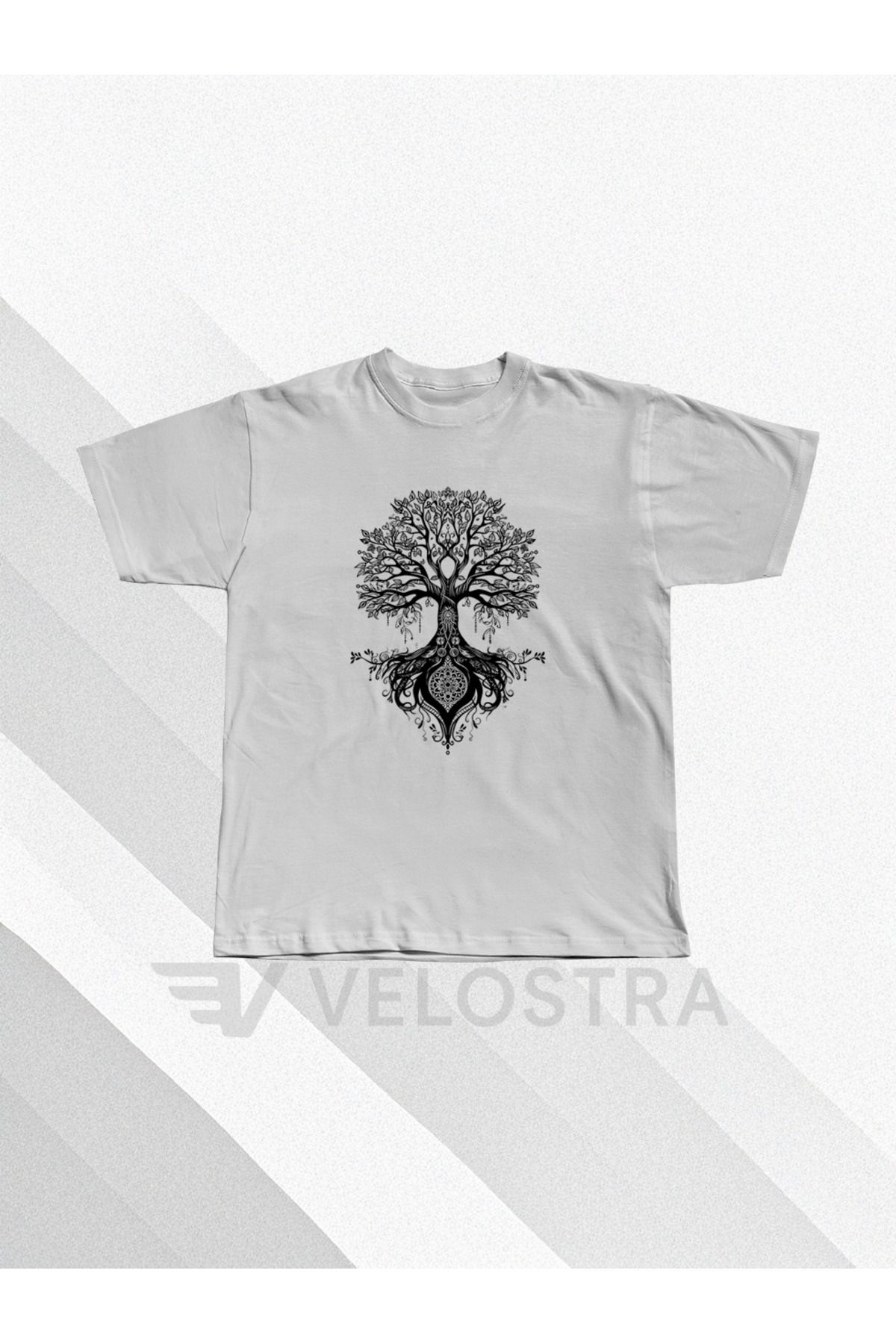 Velostra Unisex Kuzey Mitolojisinden Ağaç baskılı Oversize T-shirt