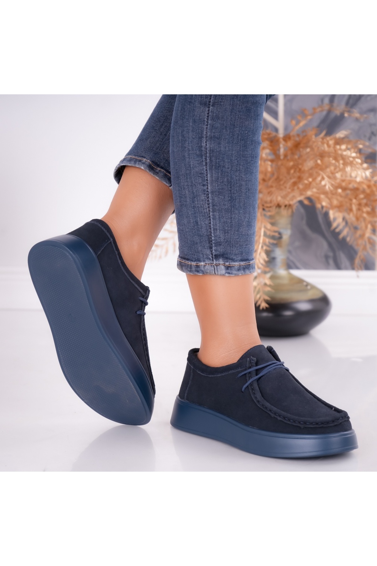 MODA STİL-Women's casual shoes Navy Blue made of natural suede leather Sandy, 40 4