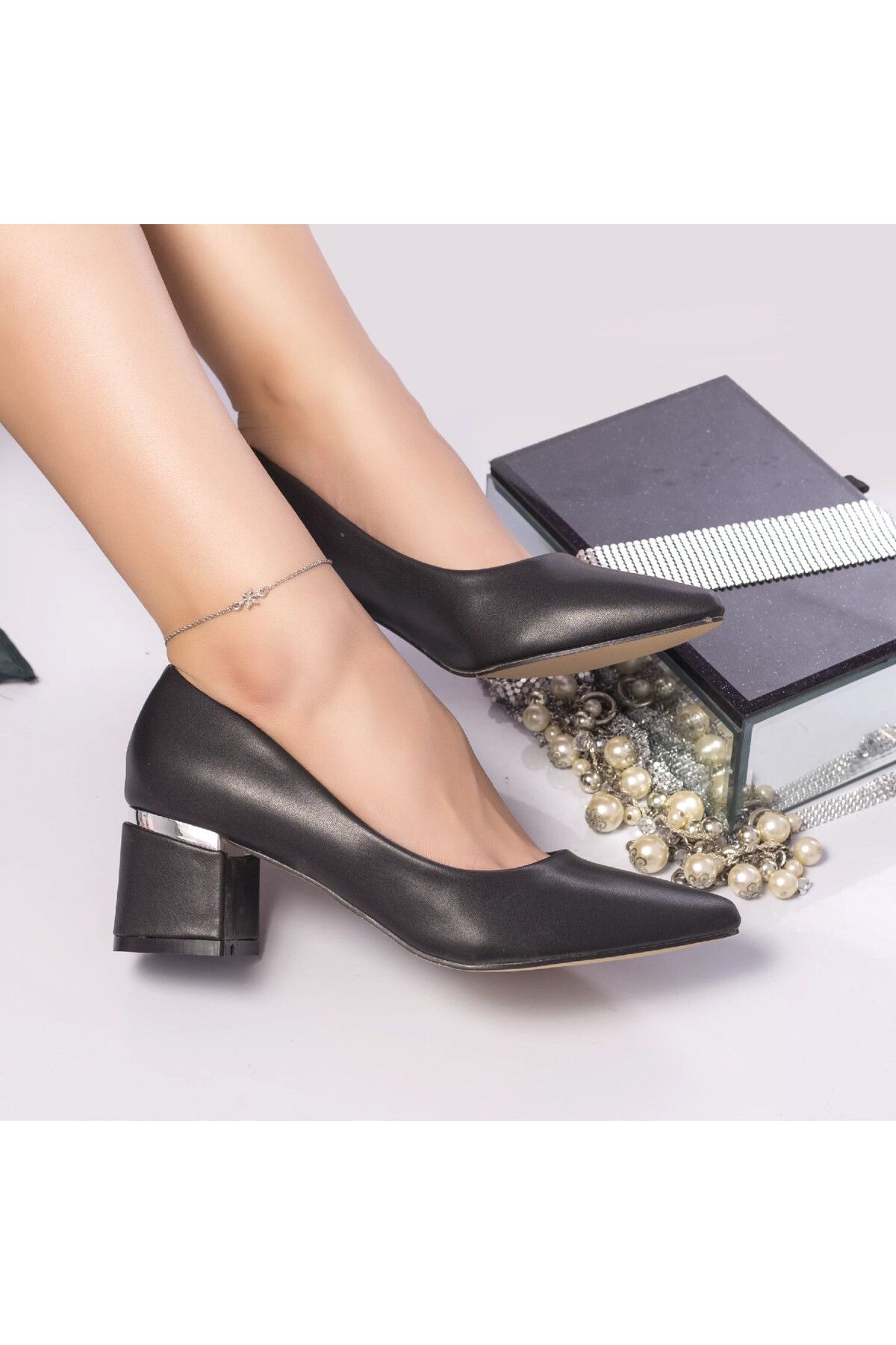 MODA STİL-Women's Black Heeled Shoes Made of Dafrina Ecological Leather, 37 4
