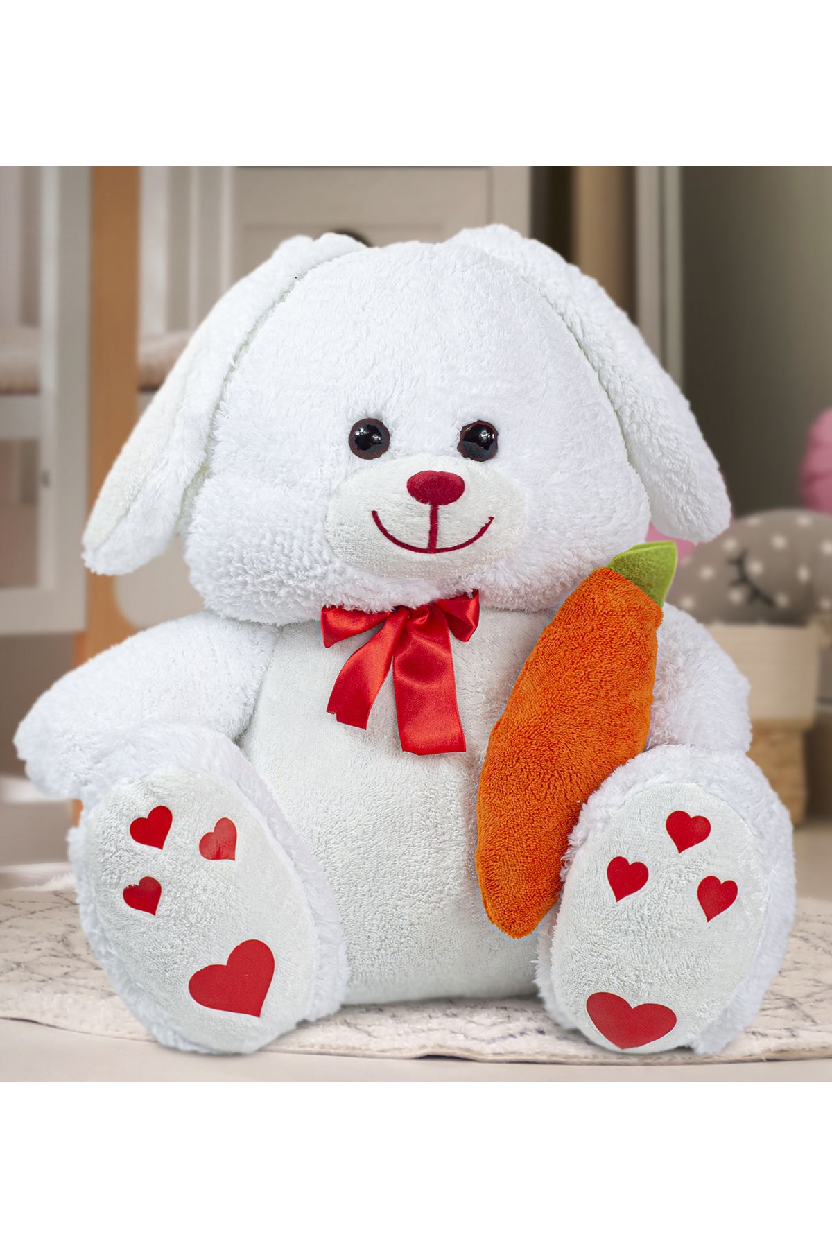Özgüner Oyuncak Sevimli Tavşan Peluş 80 cm Elinde Havuç Tutan, Yumuşacık Oyuncak