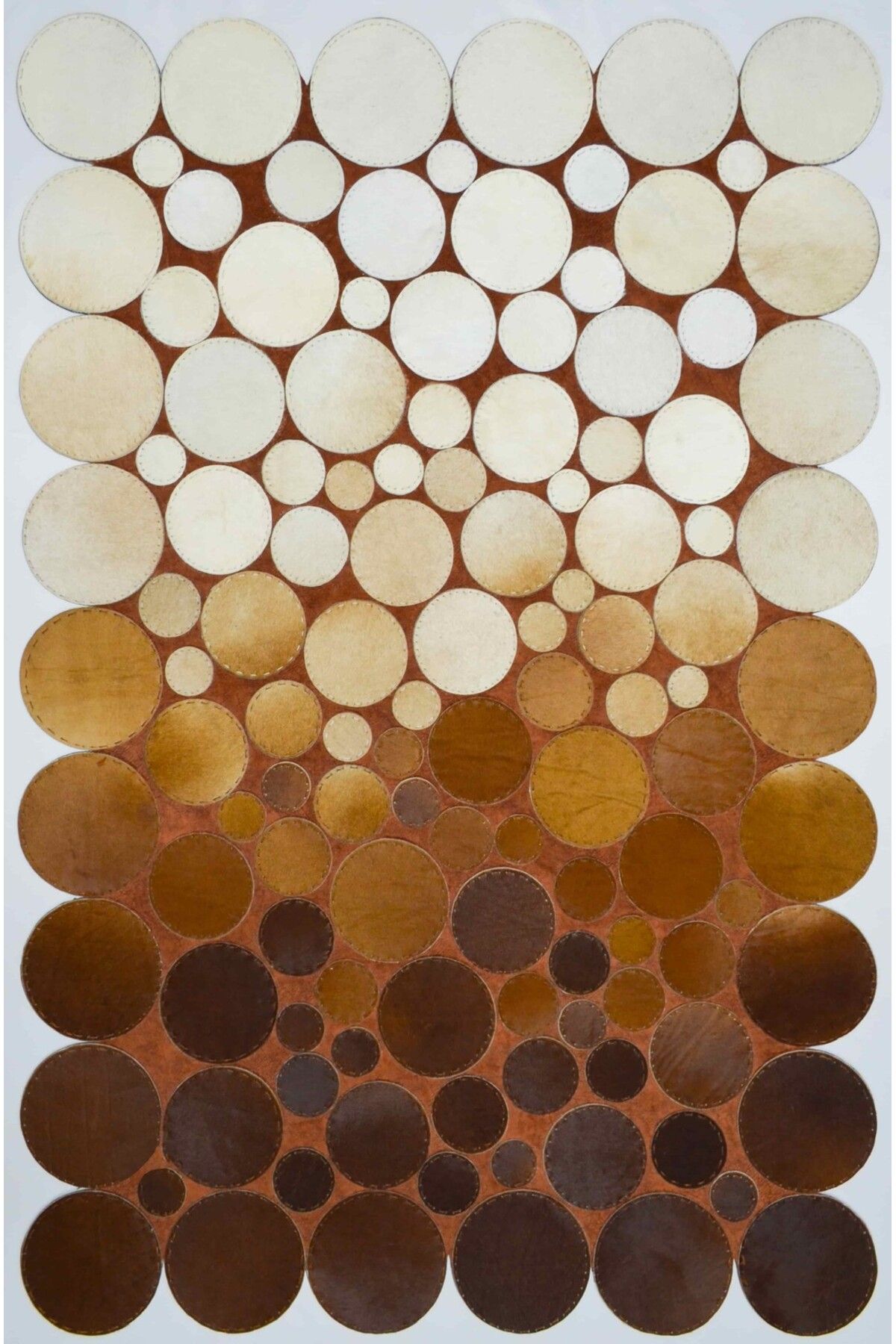 Handmade Krem ve Kahverengi Ombre Geçişli Deri Patchwork Halı 120x180 cm (2,16 m²)