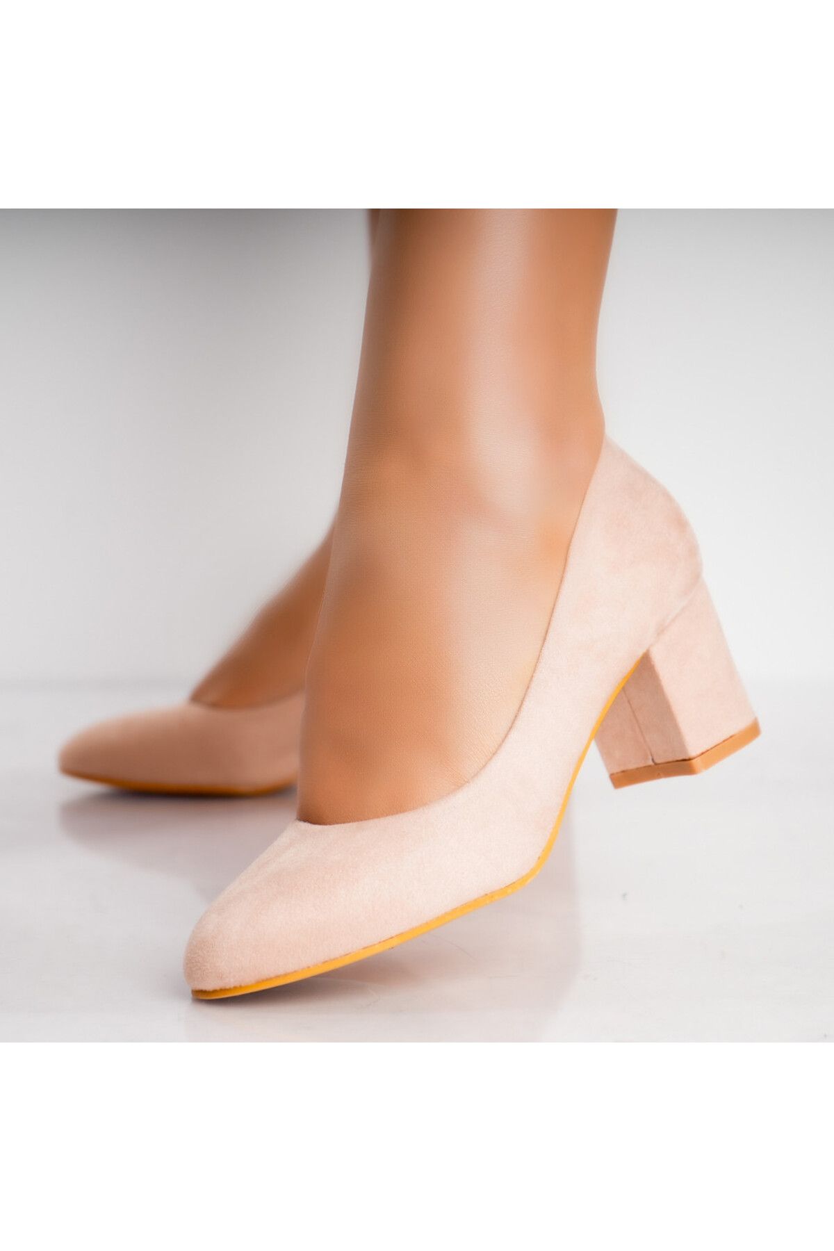 MODA STİL-Women's Pink Heeled Shoes Made of Azen Eco-Suede Leather, 38 1