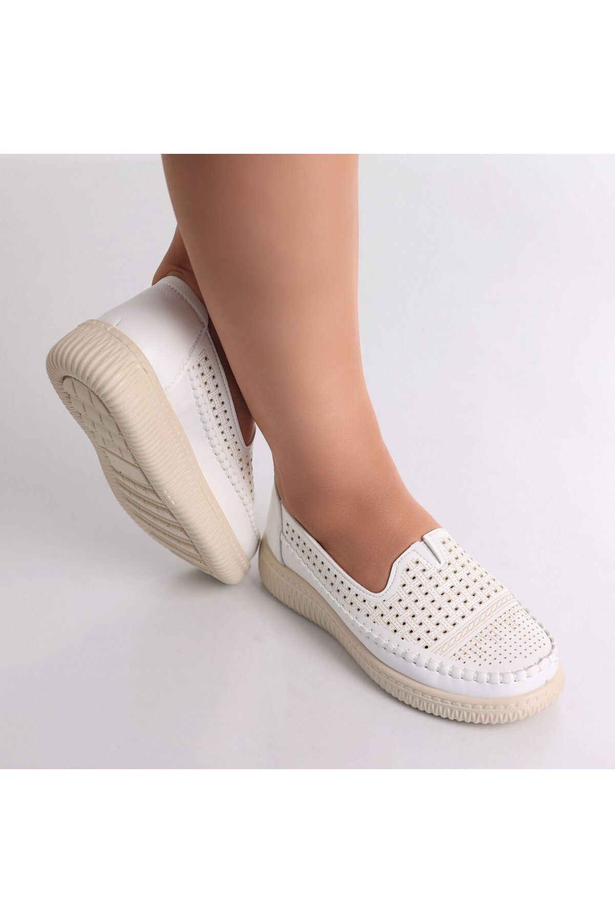MODA STİL-Women's Casual White Shoes Made of Organic Leather Garena, 38 6