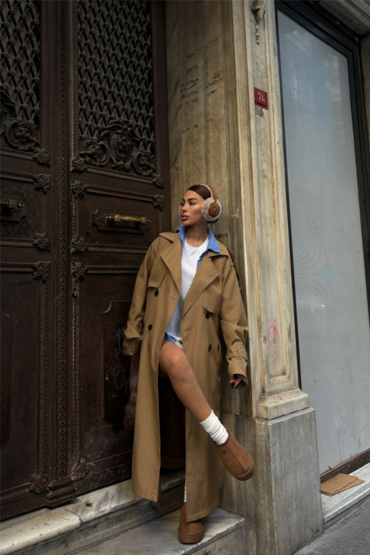 stelol TRENCH YANDAN YIRTMAÇ DETAYLI - Kahverengi