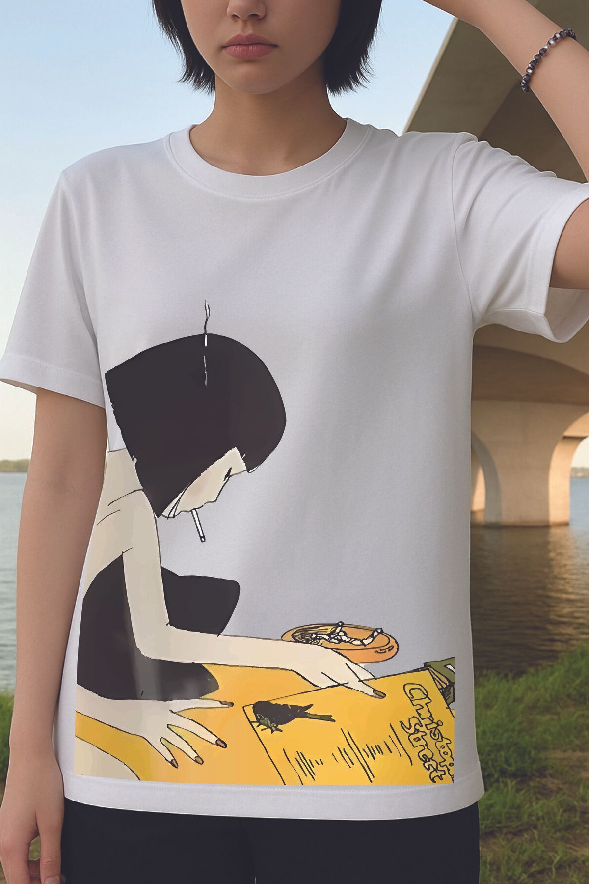 By Caspita Fashion Lenithra Lamp Christopher Street Ön Baskılı Unisex Oversize Füme T-shirt