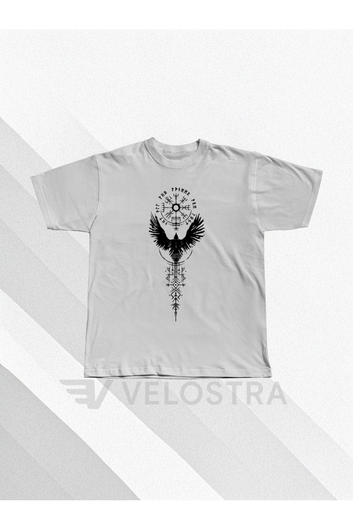 Velostra Unisex Kuzeyli (Nordic) Simge baskılı Oversize T-shirt