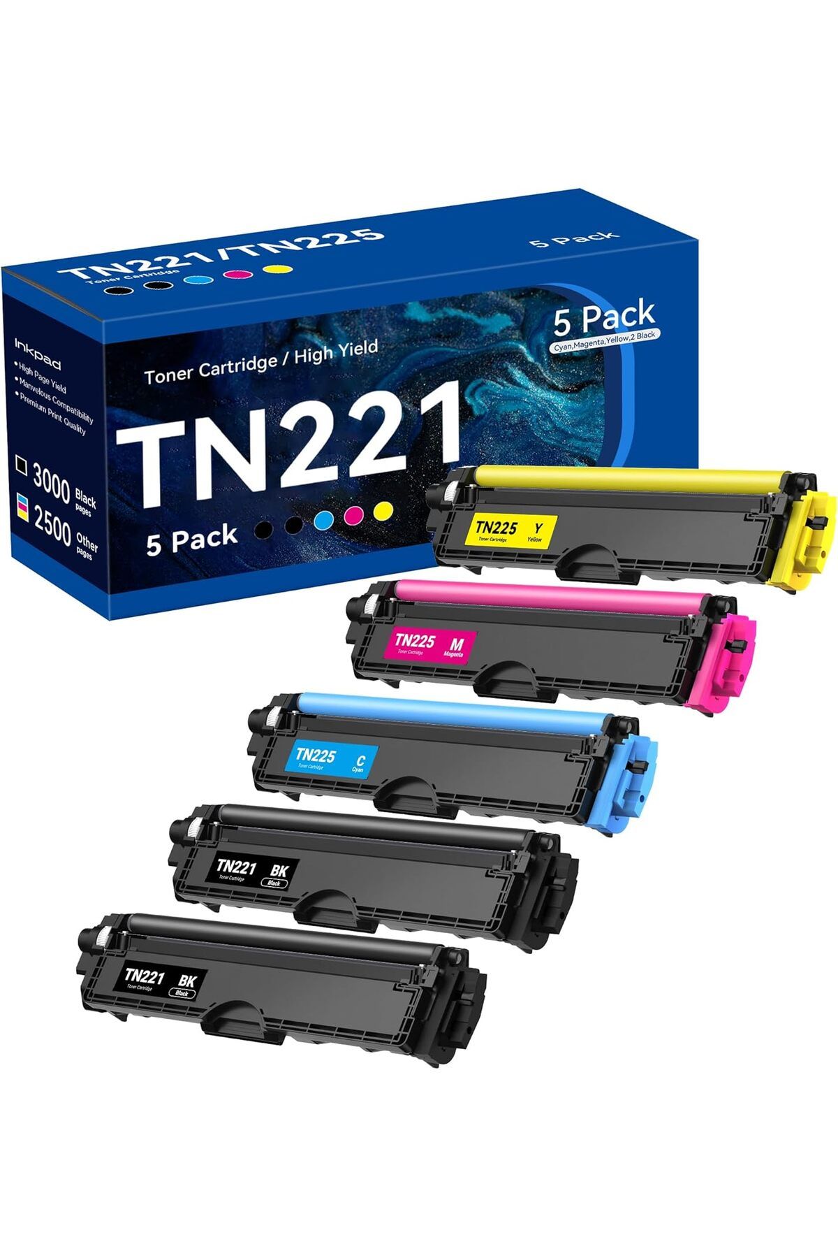 Brother TN 221 HL-3170CDW MFC-9130CW HL-3180CDW HL-3140CW (2 Black, 1 Cyan, 1 Magenta, 1 Yellow, 5 Pack)