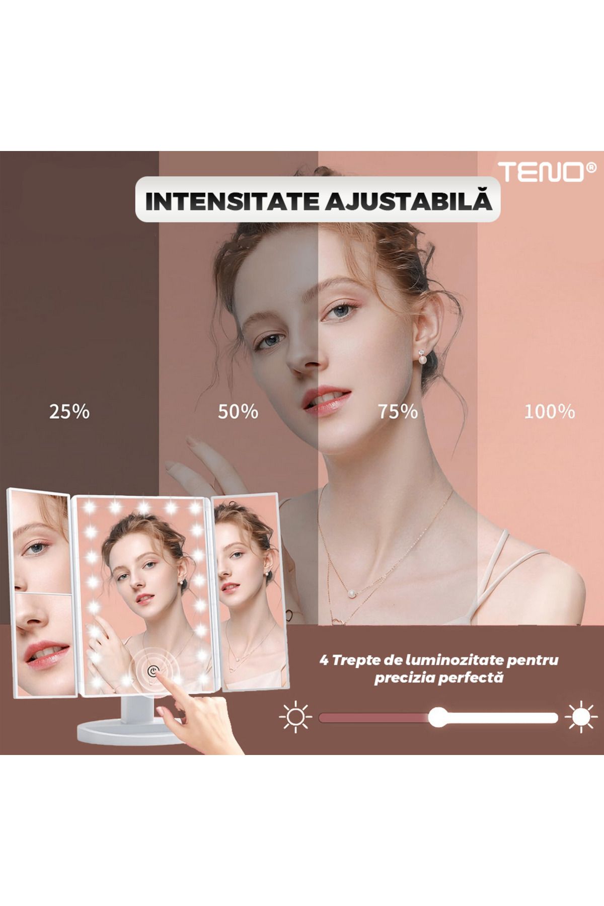 Teno-Teno® Cosmetic Makeup Mirror, 4 magnification modes, makeup stand, white 7