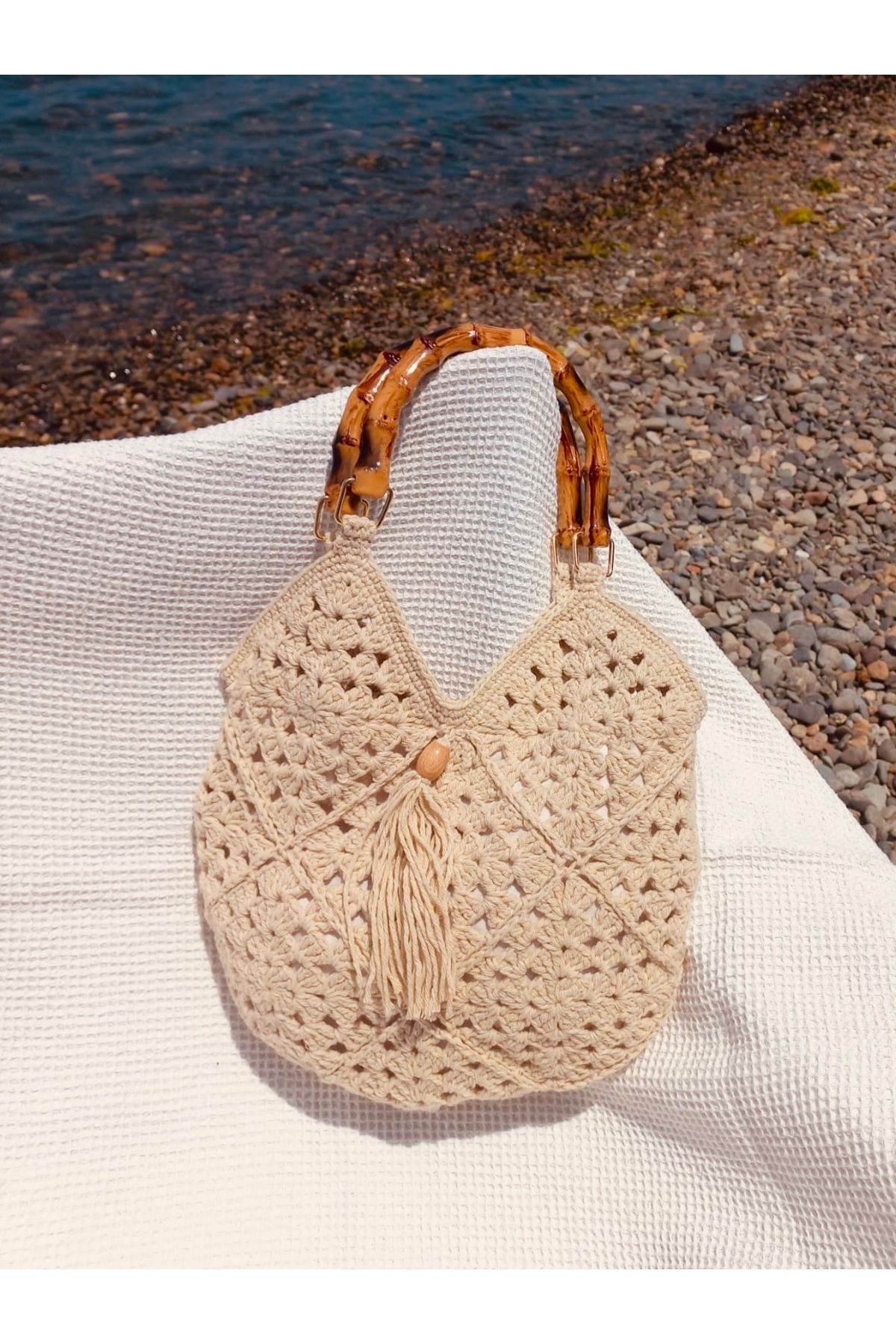 Beril Yamaç Design Studio Krem Kroşe Shopper Çanta