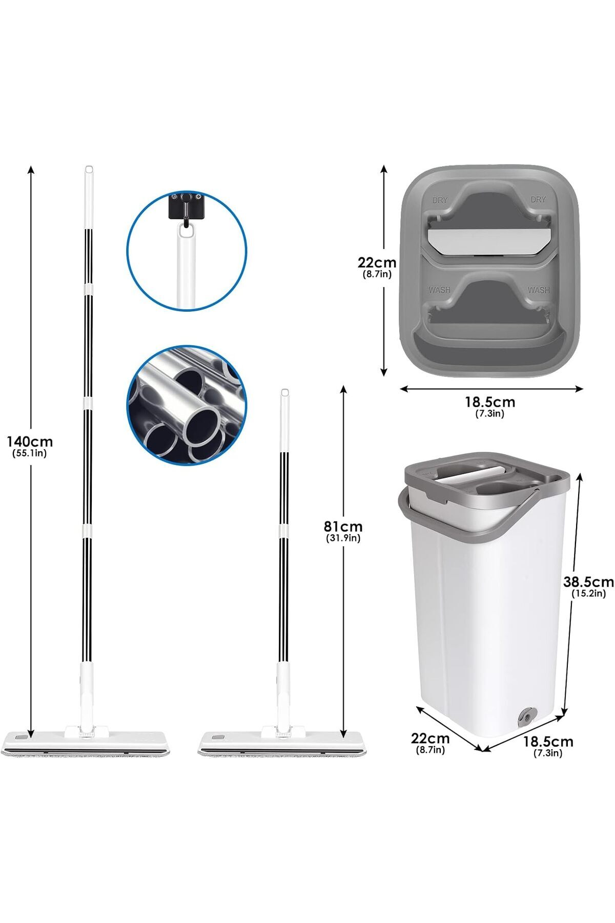 fulina-Rotary Squeeze Mop and Bucket Set With Dry and Wet and 10 Replacement Pads, for Floor Cleaning 4