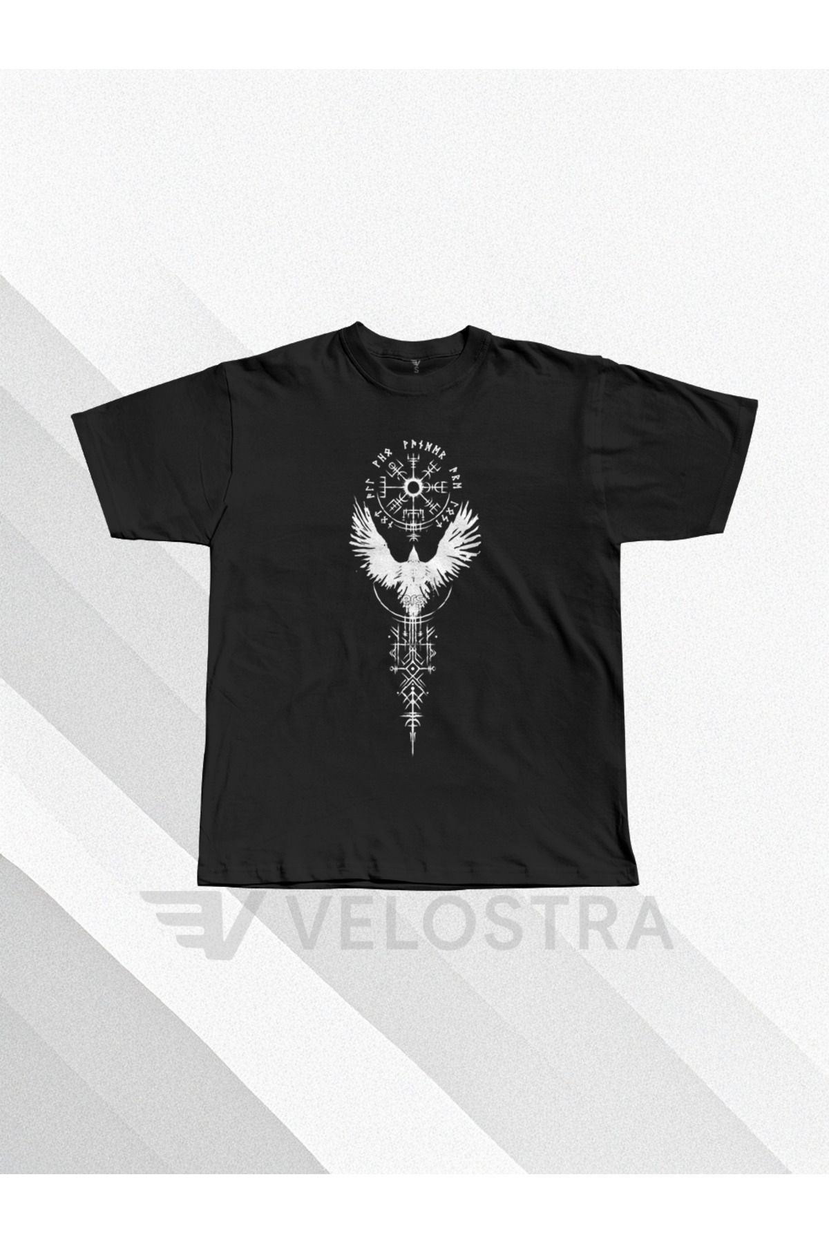Velostra Unisex Kuzeyli (Nordic) Simge baskılı Oversize T-shirt