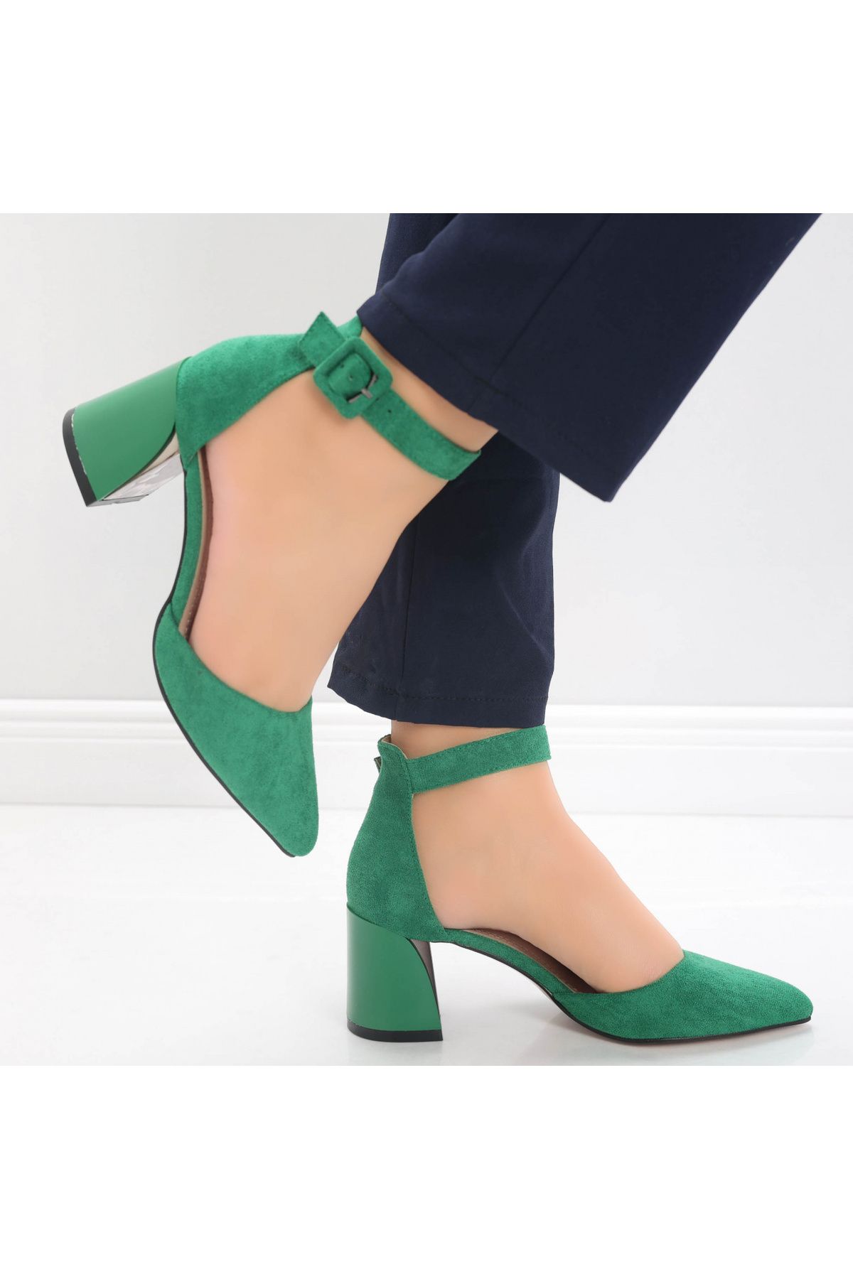 MODA STİL-Women's Green Heeled Shoes Made of Eco-Suede Leather Ananda, 38 4