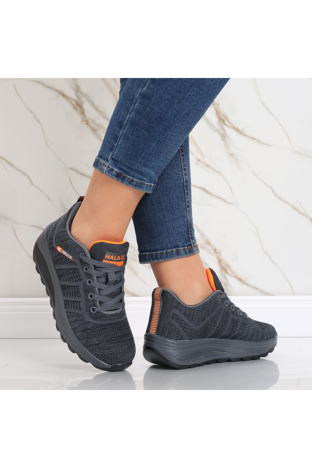 MODA STİL-Women's dark gray textile sports shoes Kiera, 37 3