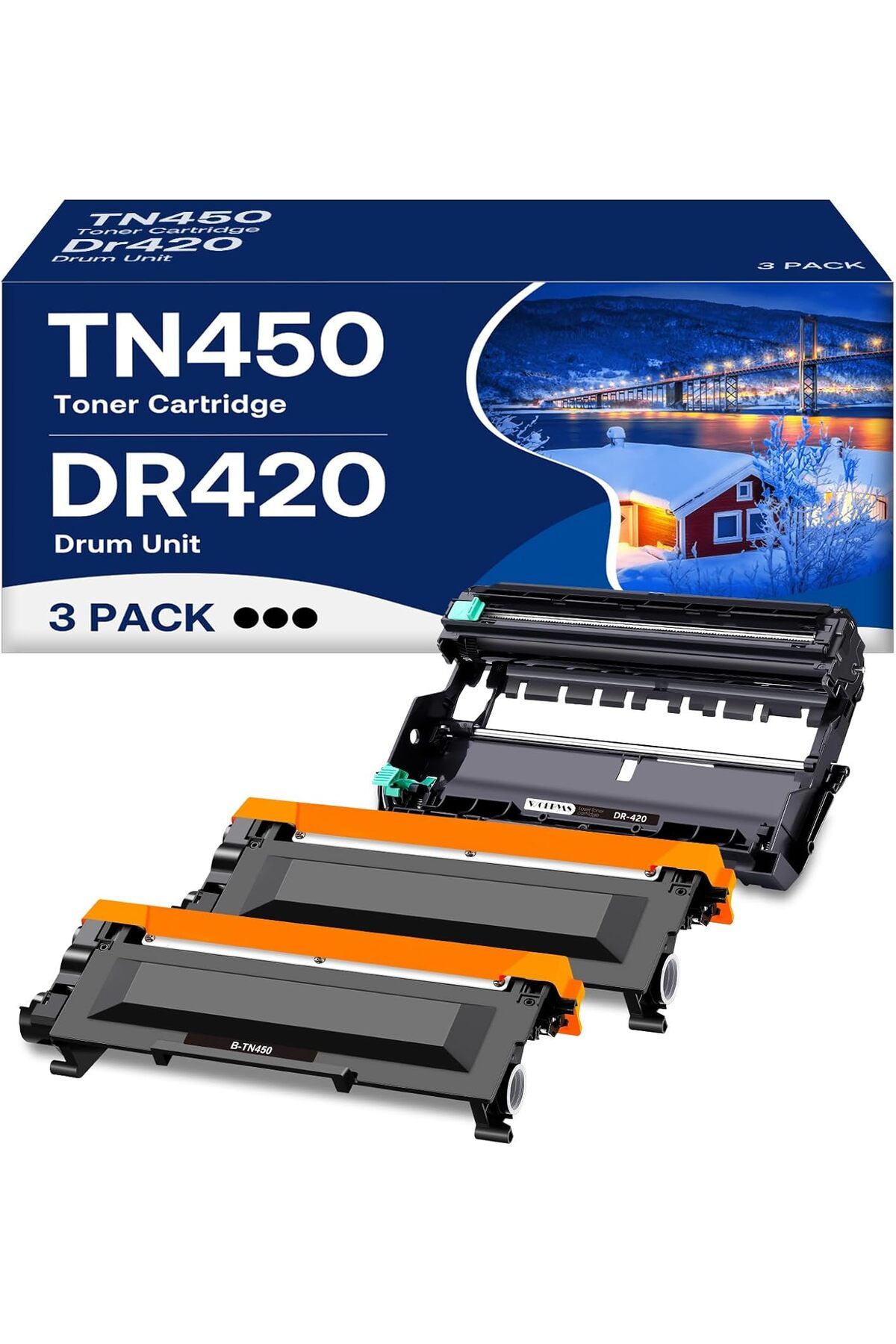 Brother MUADİL TN450 HL-2270DW HL-2280DW HL-2230 MFC-7860DW 2840 2940 (2 Toner +1 Drum,3 Pack)