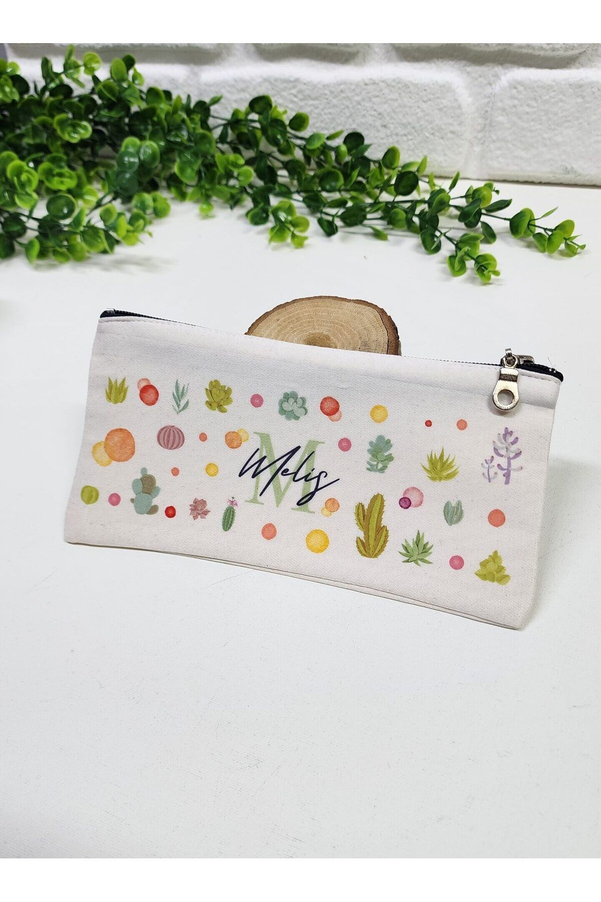 happy mountains Kişiye Özel İsimli Kalemlik Kaktüs Desenli Kişiye Özel Kalemlik Baskılı Bez Mini Organizer
