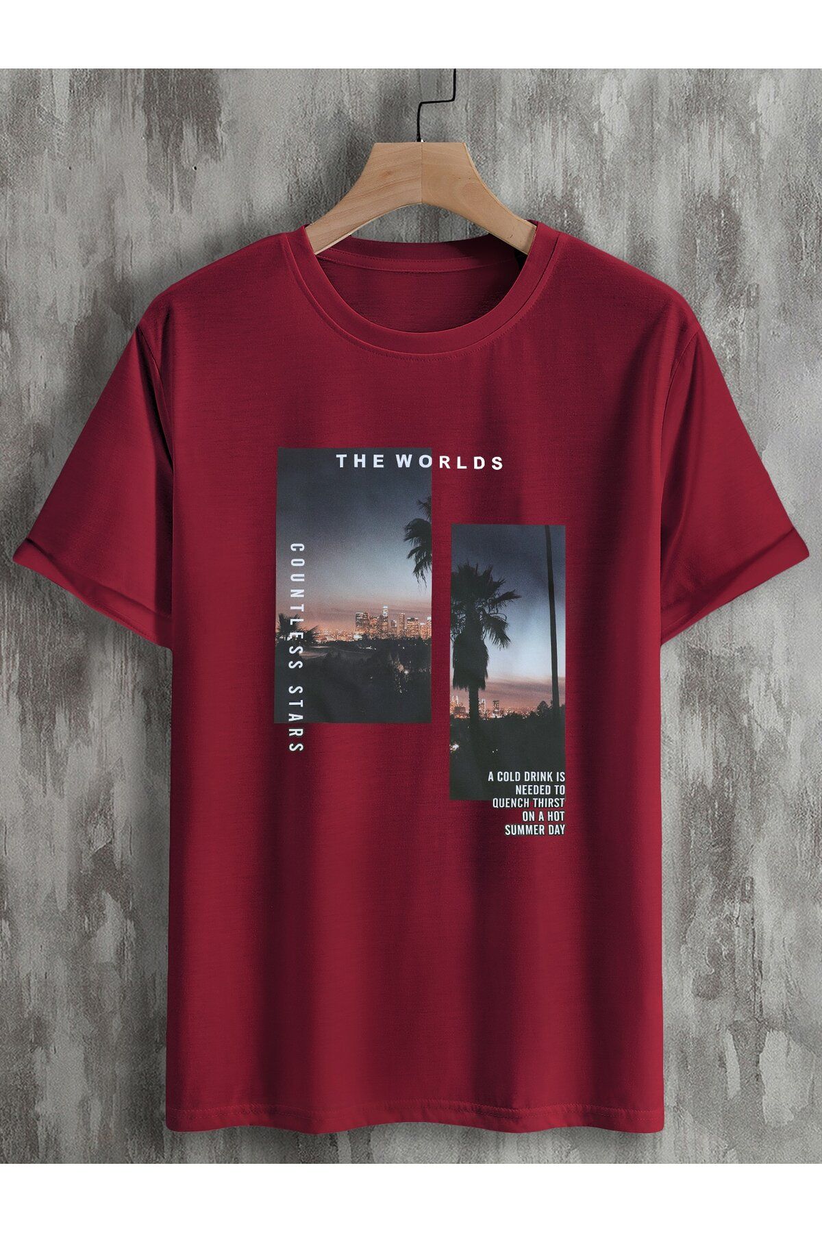 aynewmoda Logo ve Manzara Baskılı Kısa Kollu Erkek Mürettebat Yaka Tişört