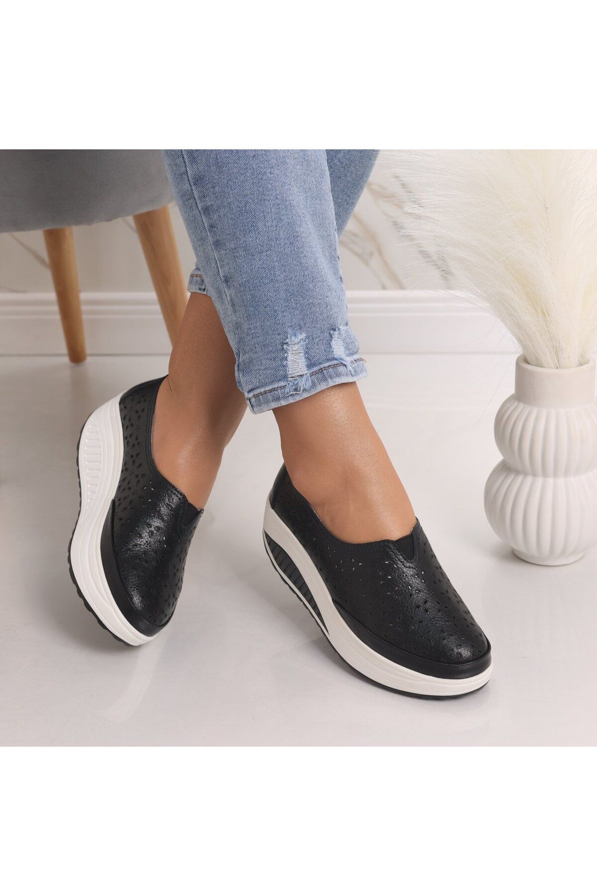 MODA STİL-Women's Black Platform Shoes Made of Genuine Leather Pyrva, 36 3