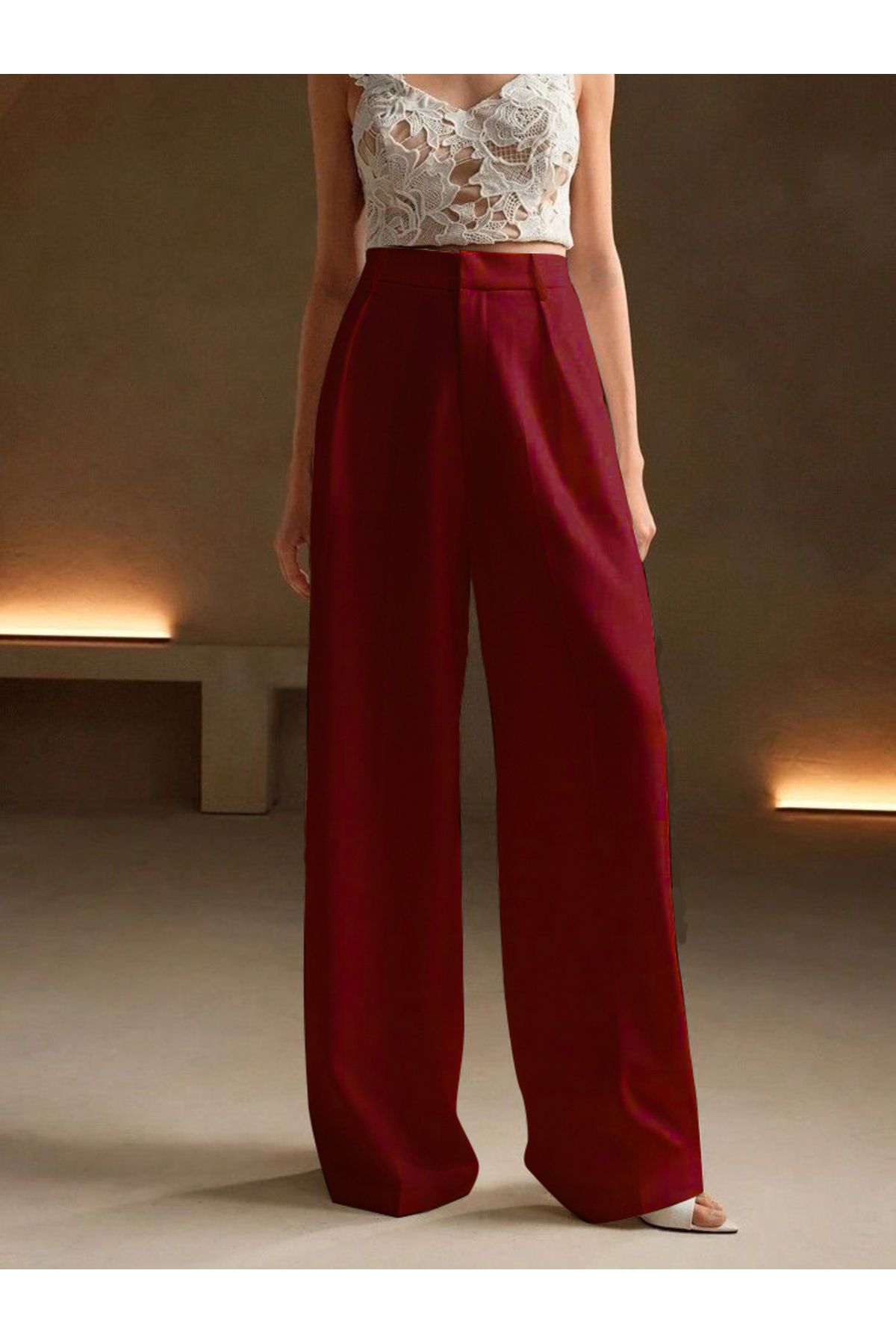 ketenhome Yüksek Bel Bol Kesim Wide Leg Palazzo Pantolon