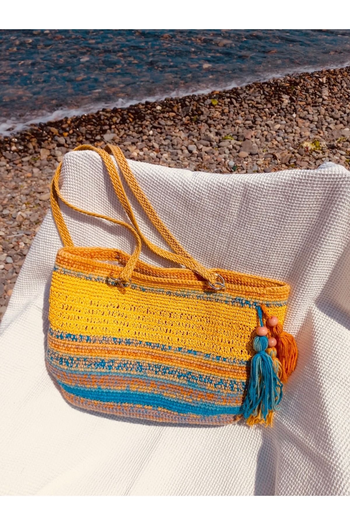 Beril Yamaç Design Studio Lemon Shopper Örgü Çanta / Hasır Çanta / Rafya Çanta / Yazlık Çanta / Bohem Çanta / Kağıt Ip Çanta