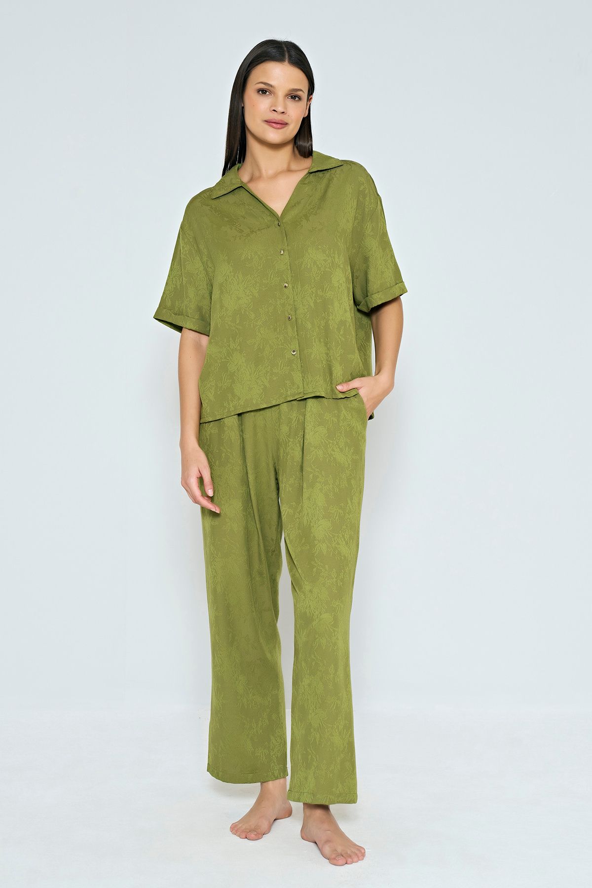 Feyza Kadın Kısa Kollu Desenli Gömlek Pijama Takımı 5217 V25002