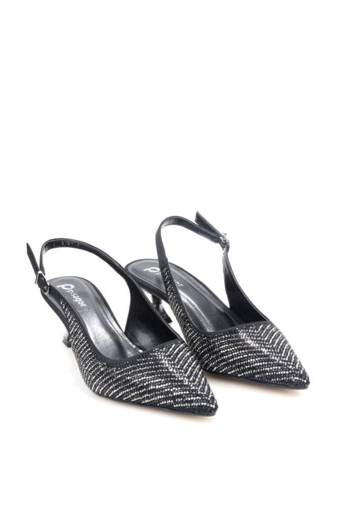 PİSAGOR Pisagor Ps-32350 Kadın 4 Cm Arkası Açık Taşlı Abiye Stiletto Ayakkabı