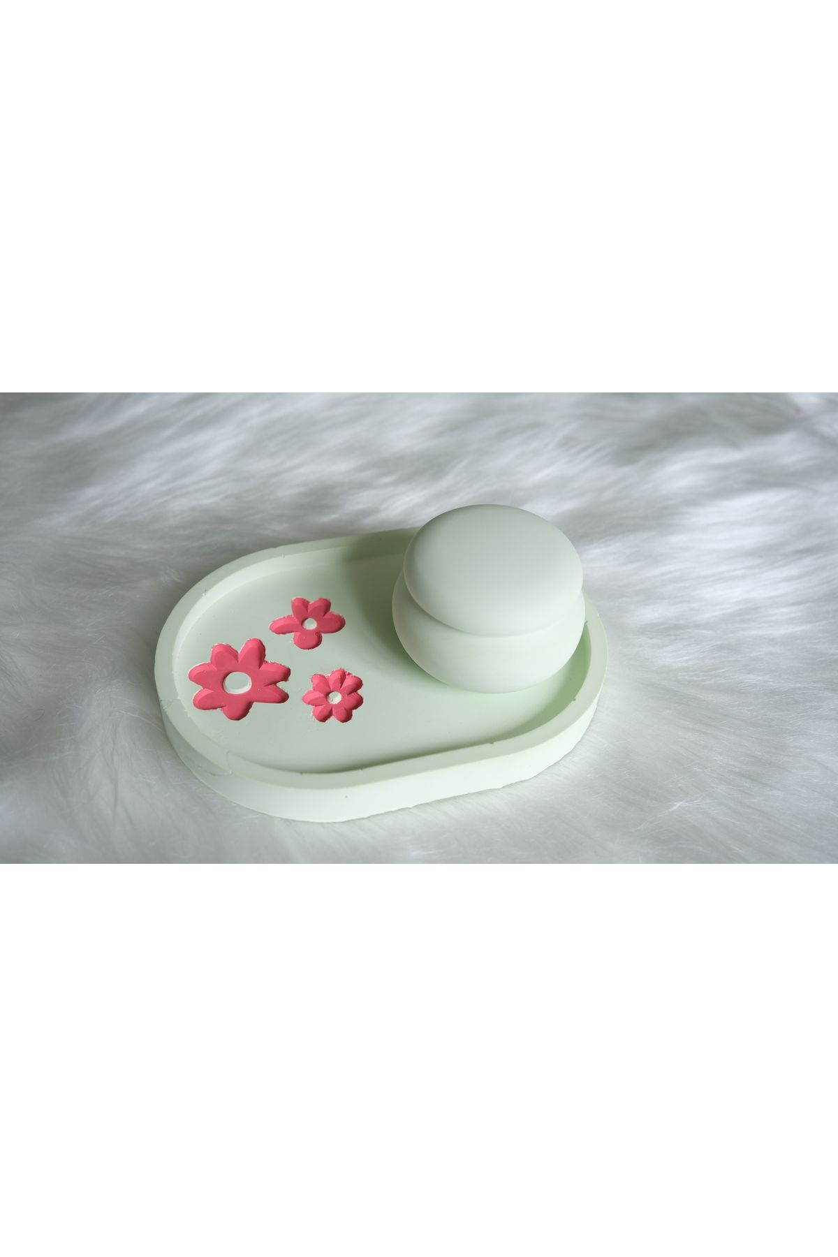 NÜWA HOME taş tozu dekoratif hediyelik renkli çiçek baskılı ikili set tabak kutu