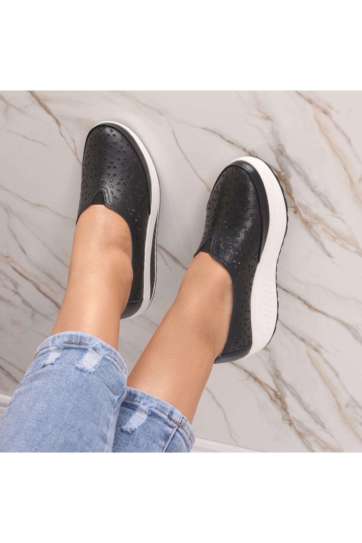 MODA STİL-Women's Black Platform Shoes Made of Genuine Leather Pyrva, 36 7