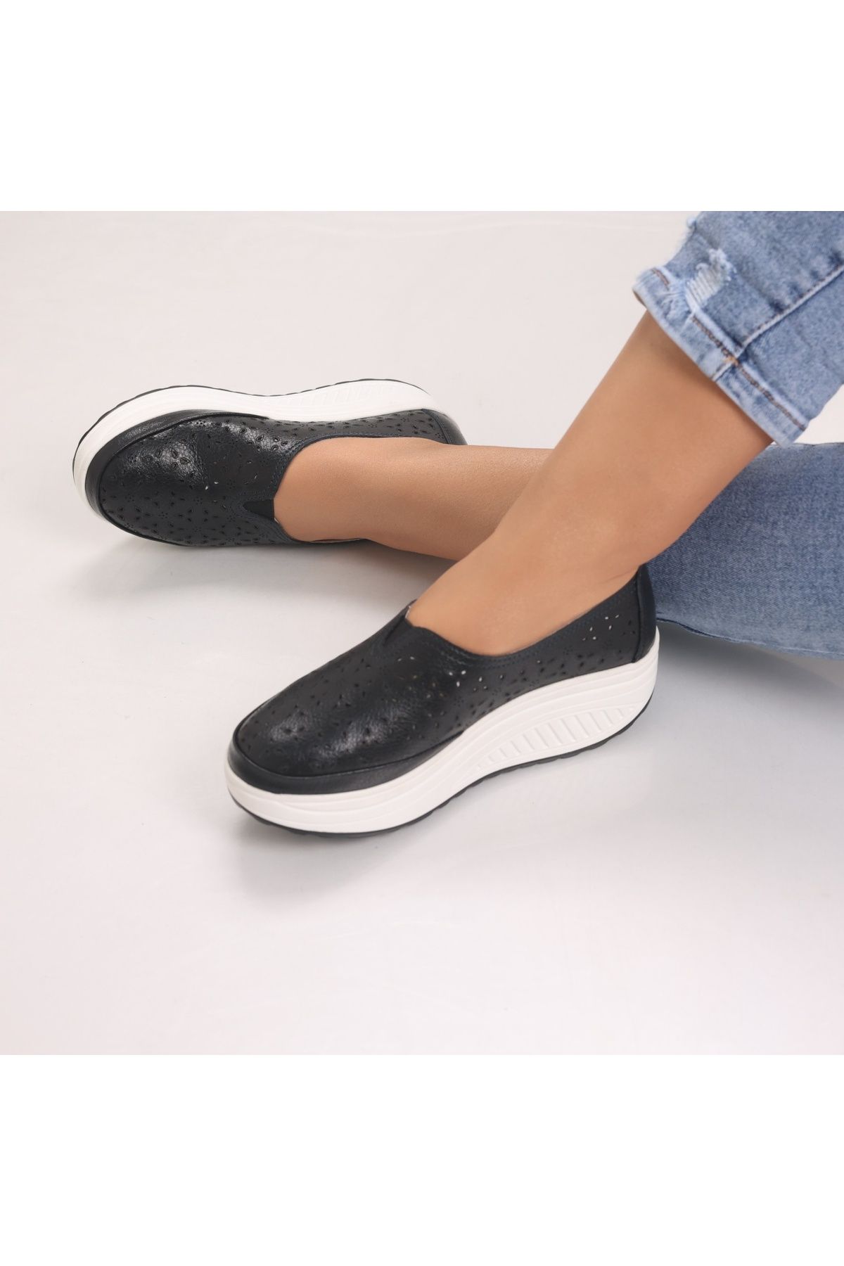 MODA STİL-Women's Black Platform Shoes Made of Genuine Leather Pyrva, 36 8