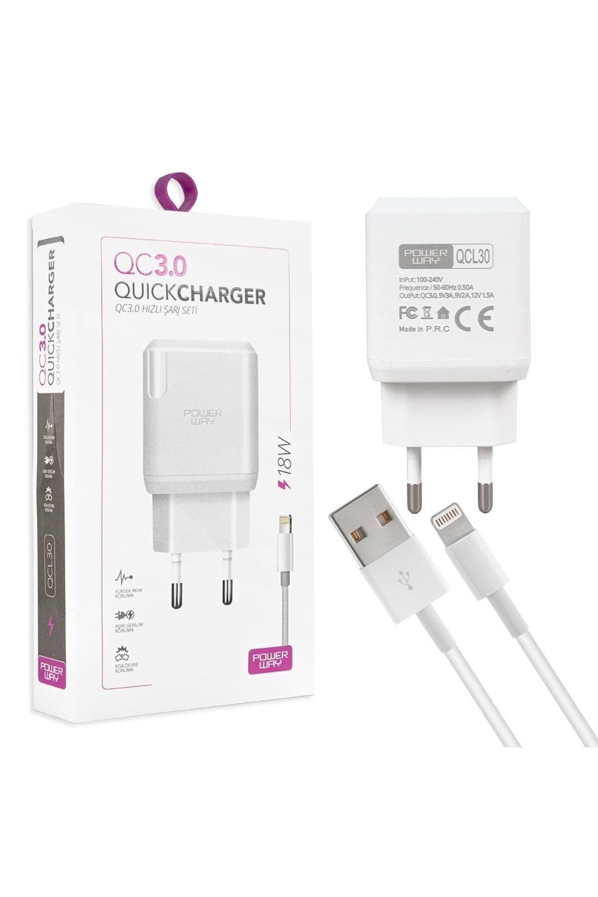 POWERWAY QCL30 Hızlı 3000 Ma 18 Watt Lightning Şarj Kafa Başlık Adaptörü