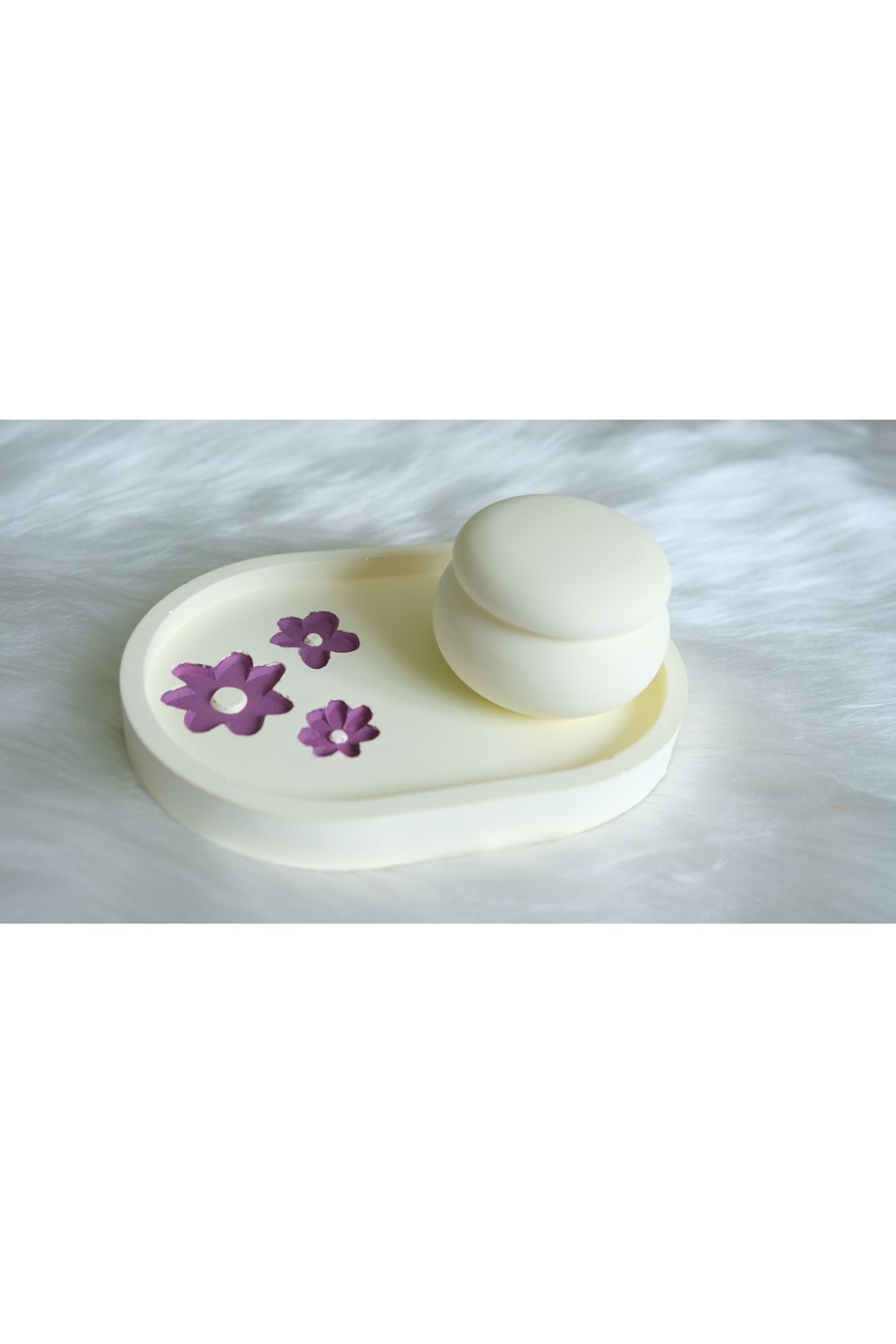 NÜWA HOME taş tozu dekoratif hediyelik renkli çiçek baskılı ikili set tabak kutu