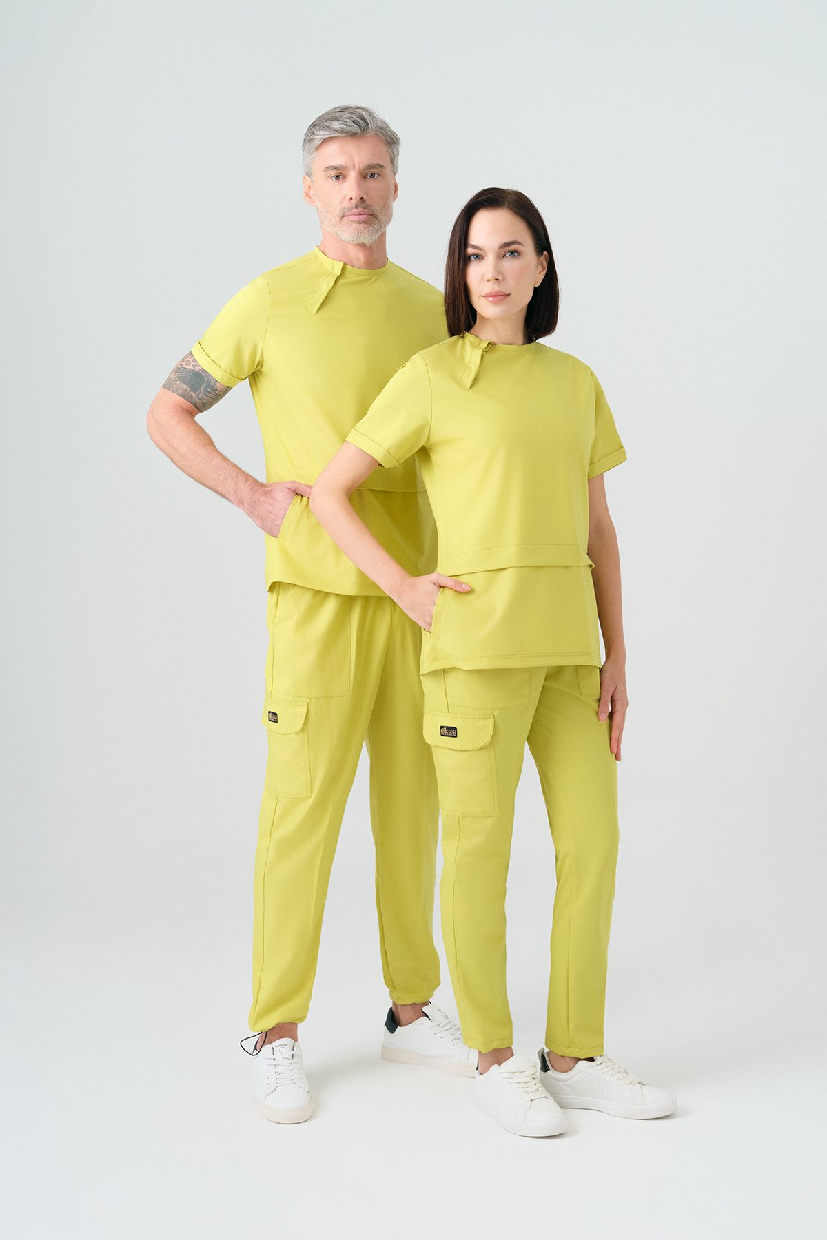 ÇİZGİ MEDİKAL Neon Yeşil Zero Best Likra Scrubs Takım Çift Yönlü Esnek Kumaş Doktor Hemşire Üniforması