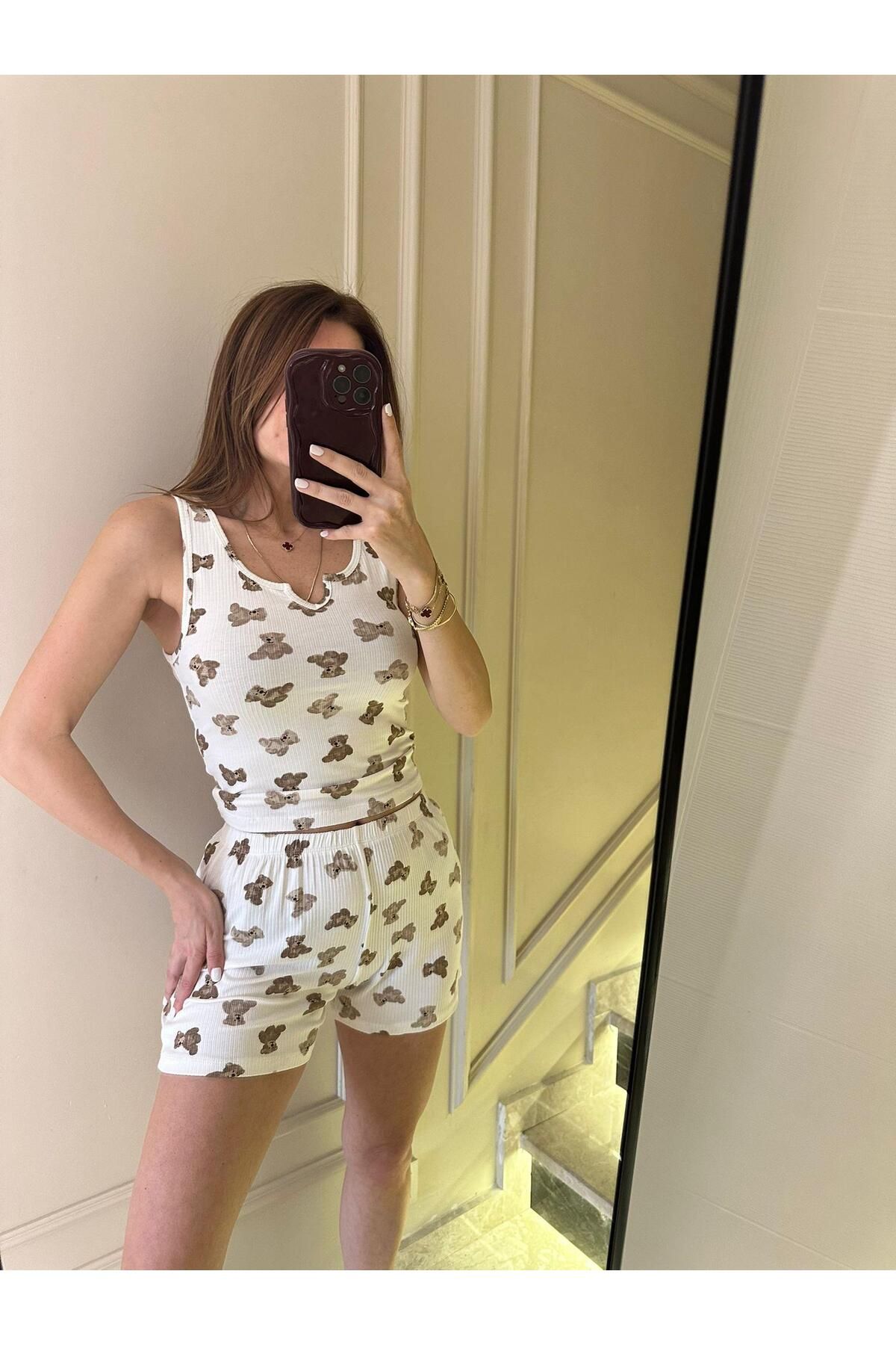 Chamakh Beyaz Bear Kaşkorse Pijama Takımı