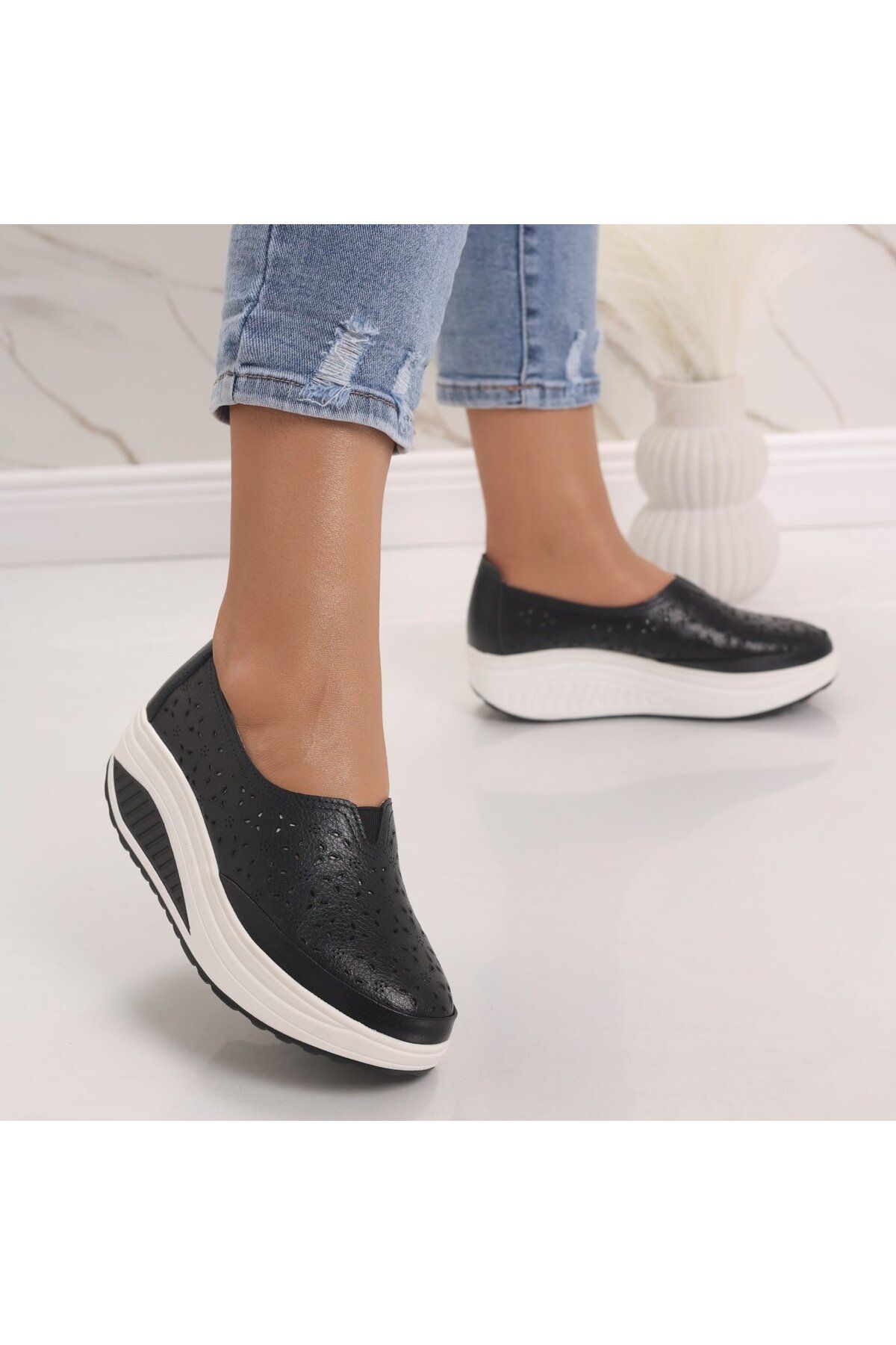 MODA STİL-Women's Black Platform Shoes Made of Genuine Leather Pyrva, 36 2
