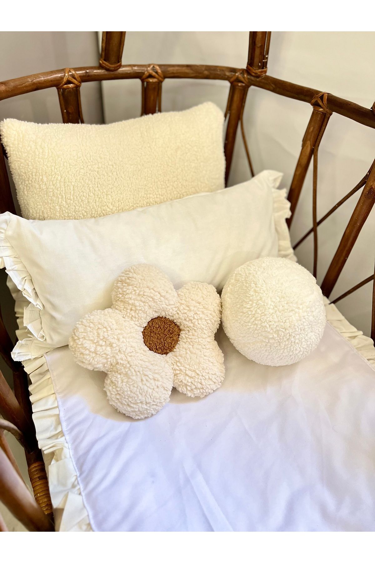 Cherry Bloom Cotton Top Yastık ve Papatya Yastık Mini 20 cm Ekru Krem