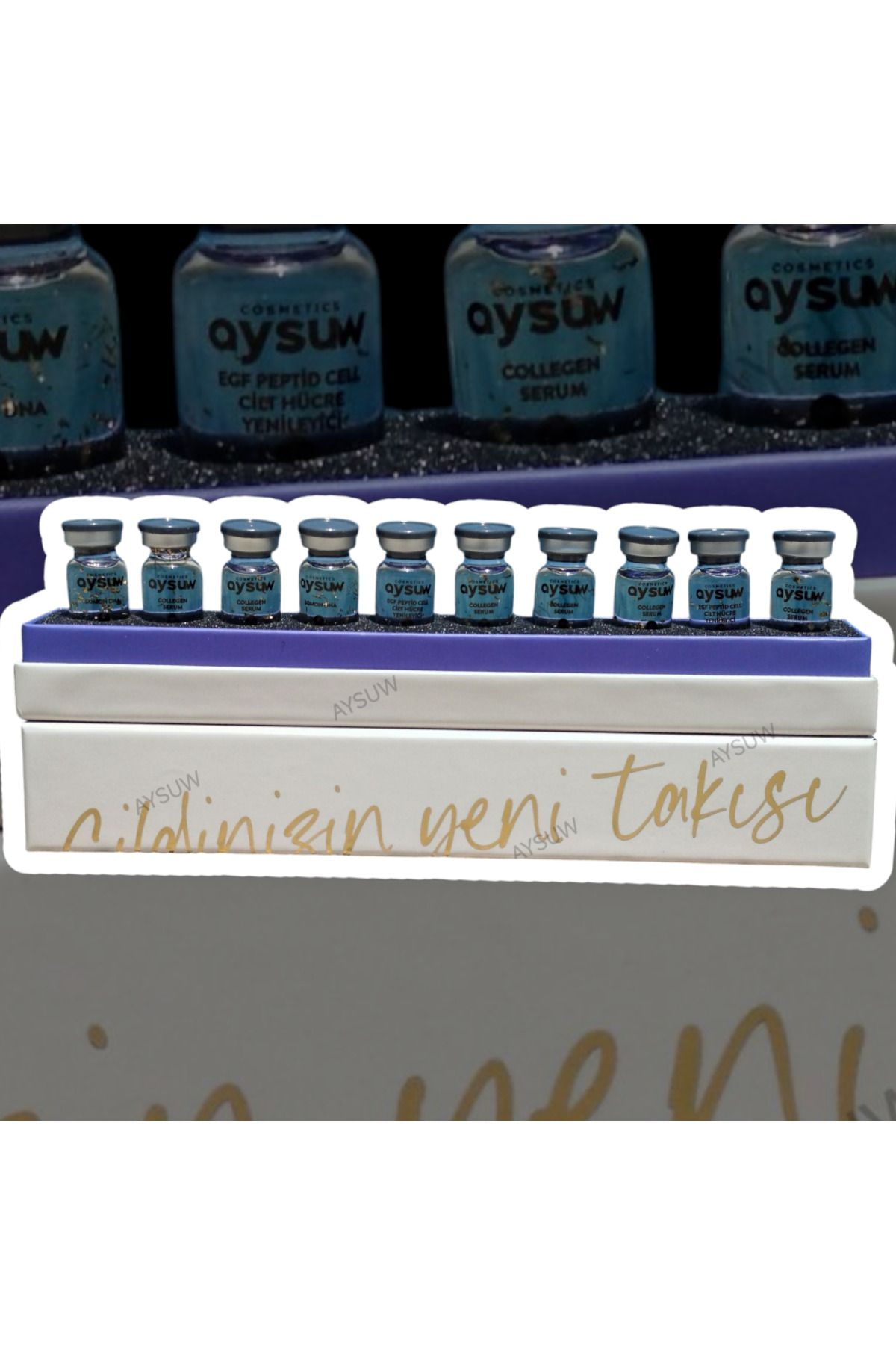 Aysuw Altın Parçacıklı EGF Peptid Cell Yaşlanma Karşıtı Kırışıklık Önleyici 10'lu set 7ml*10