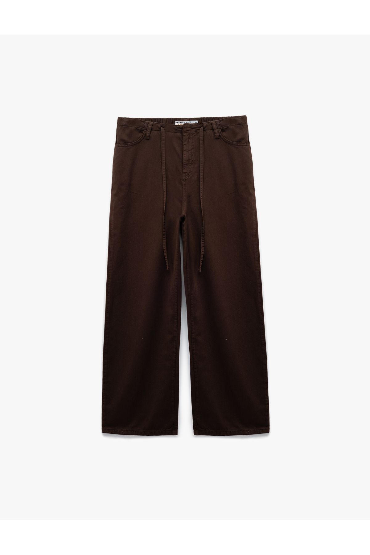 Koton Beli Bağcıklı Pamuklu Düz Paça Cepli Pantolon - Loose Straight Fit Jeans