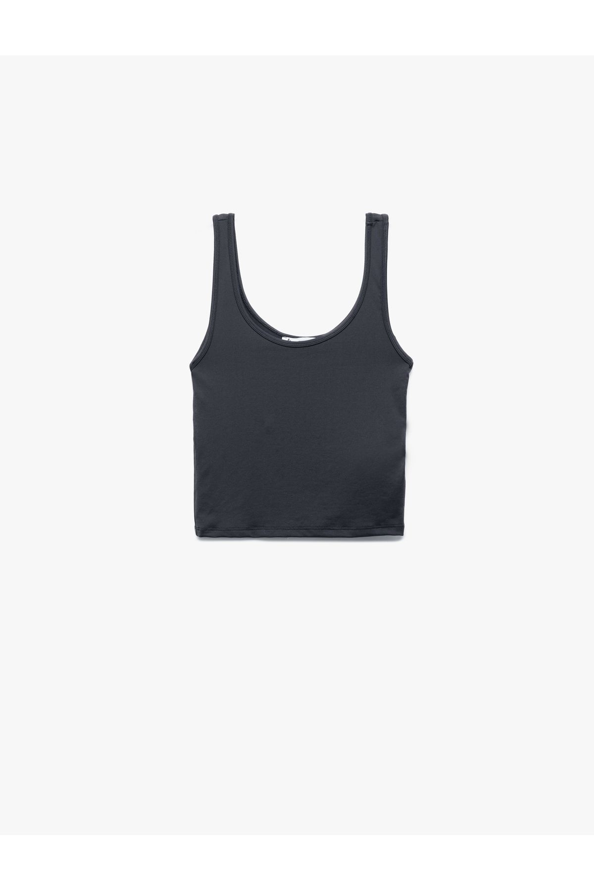 Koton U Yaka Slim Fit Kolsuz Basic Crop Bluz