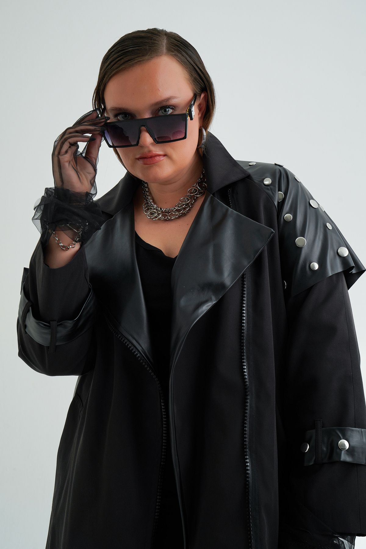 b-one fashion Deri Detaylı Trençkot