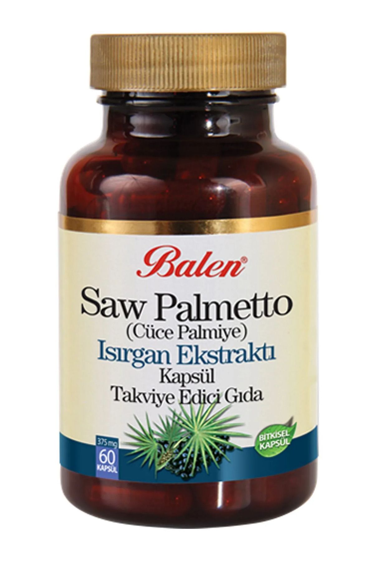 GÜLCE LOKMAN HEKİM AKTAR BALEN SAW PALMETTO (CÜCE PALMİYE)-ISIRGAN EKSTRAKTLI KAPSÜL 375MG*60