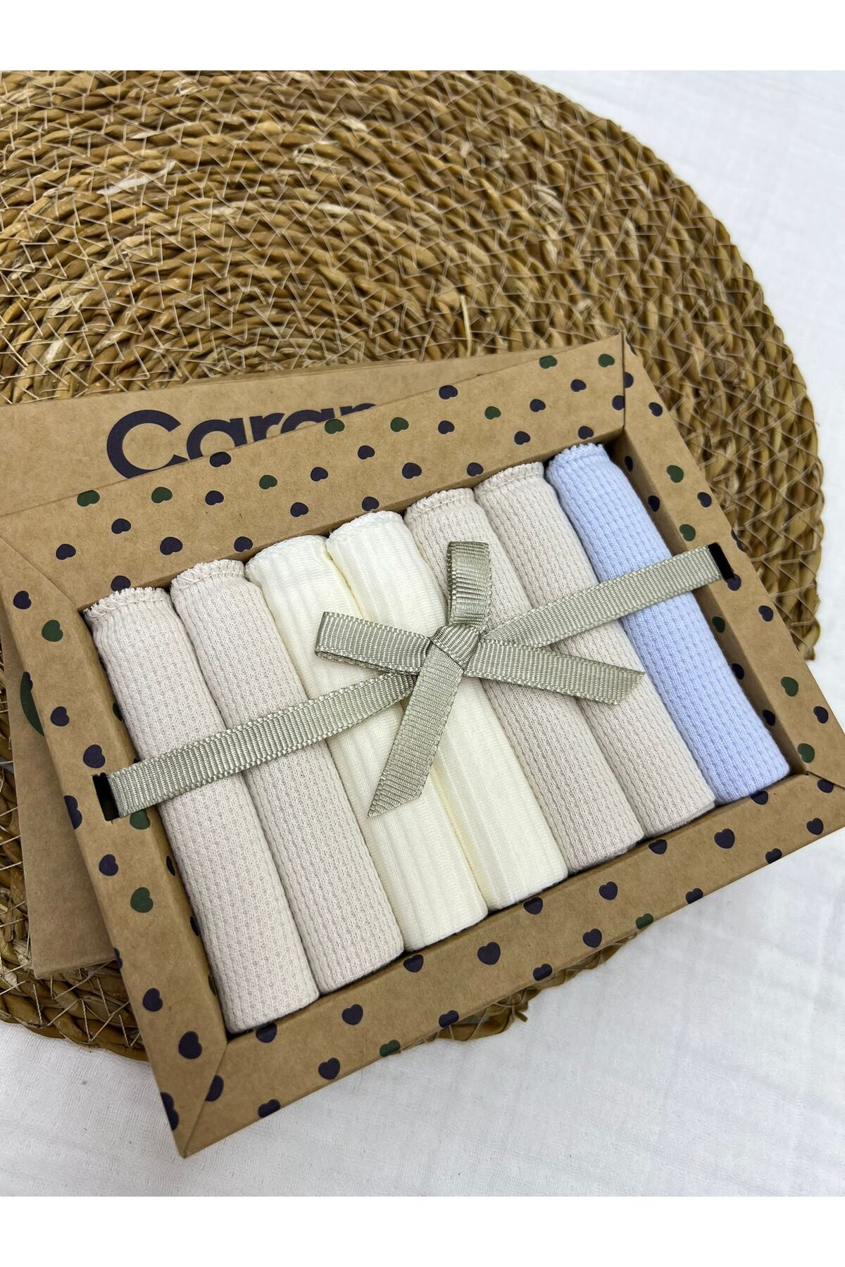 Caramell %100 Coton 7li Bebek Ağız Silme Mendili sport Boy Desenli Organik // 1322 bej