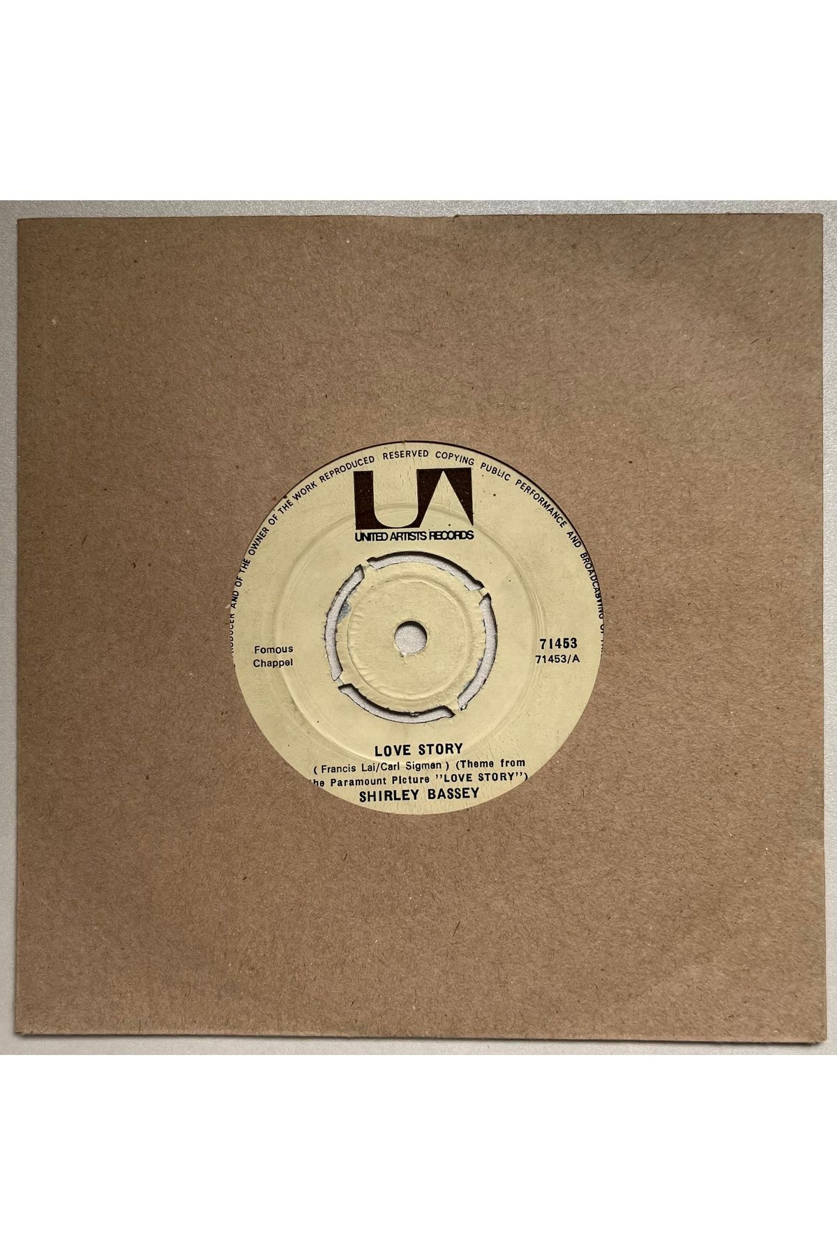 Plakevi İzmir Shirley Bassey Love Story - For The Love Of Him 45 lik Plak (Orjnal Dönem Baskı Plak)