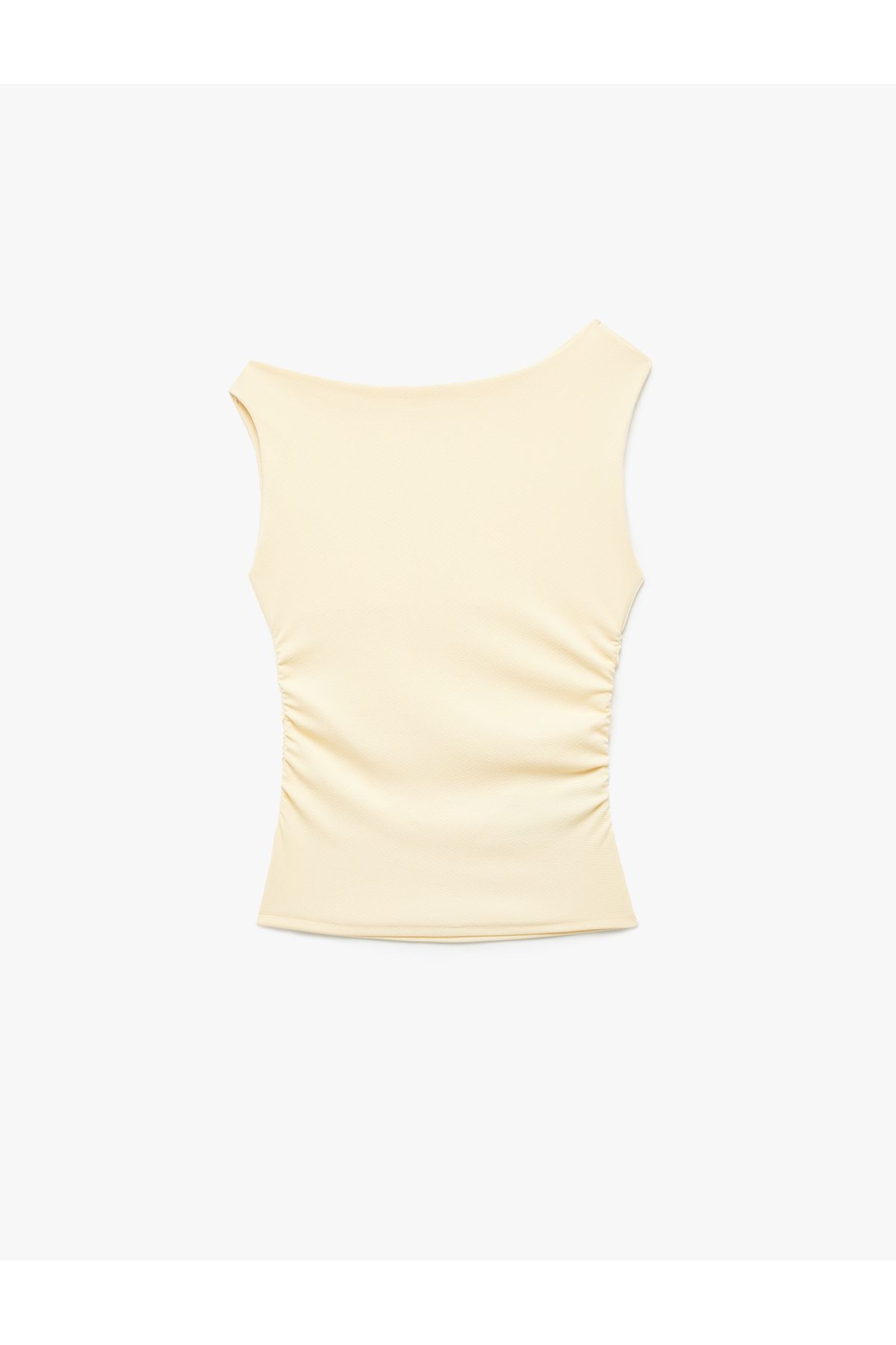 Koton Asimetrik Yaka Slim Fit Kolsuz Drapeli Bluz