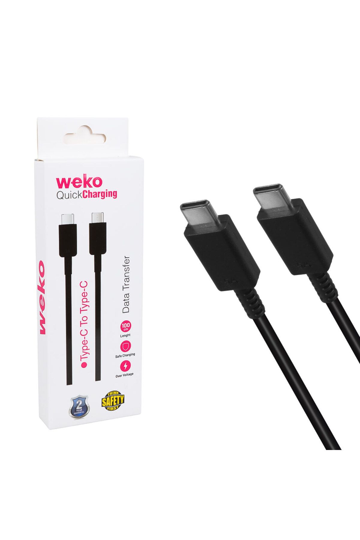 WEKO Wk-26526 Type-C To Type-C 1 Metre 5A Siyah Şarj Kablosu