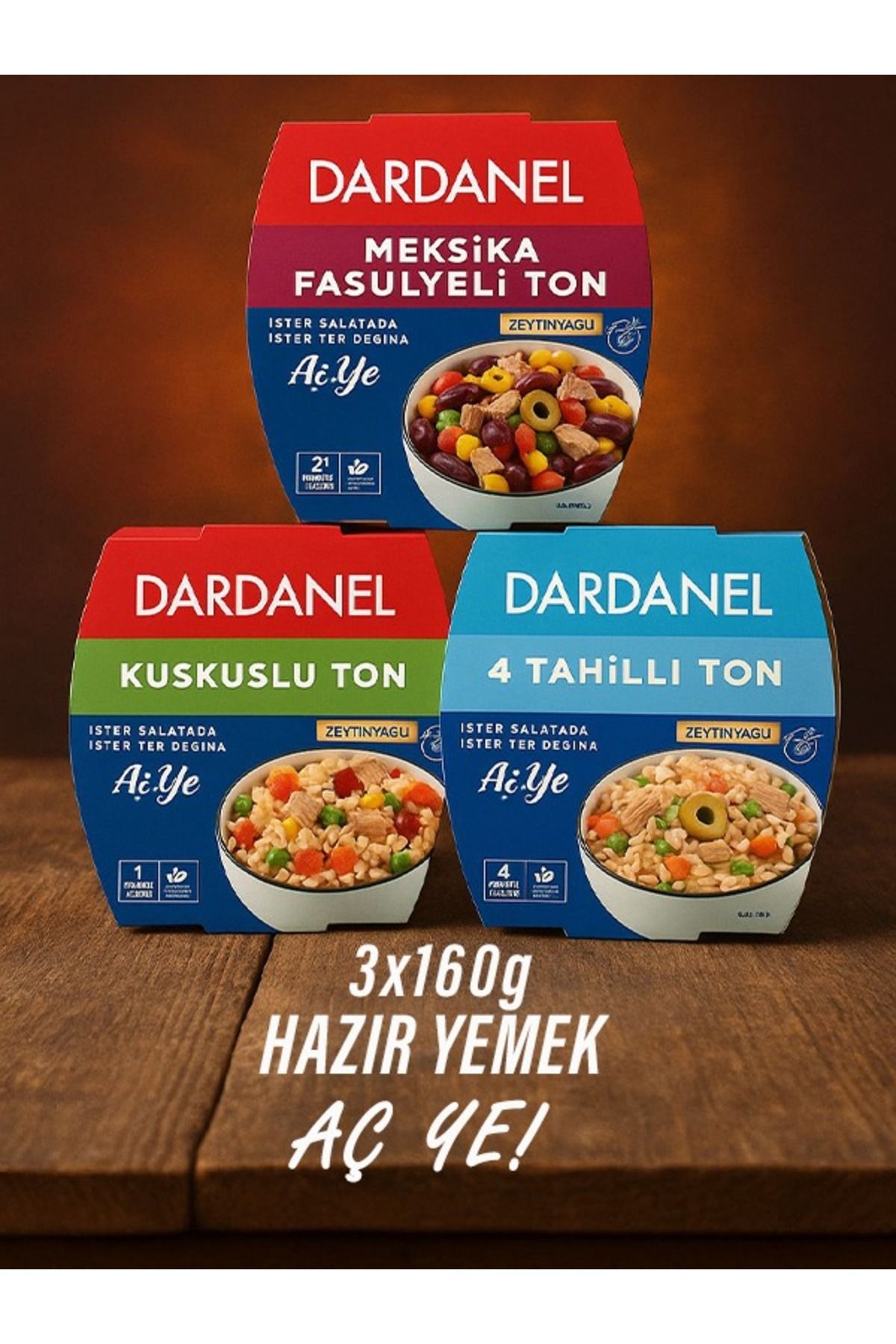 Dardanel Aç Ye Ton Balığı 3'lü Karışık Paket (Meksika Fasulyeli - Kuskuslu - 4 Tahıllı Ton)