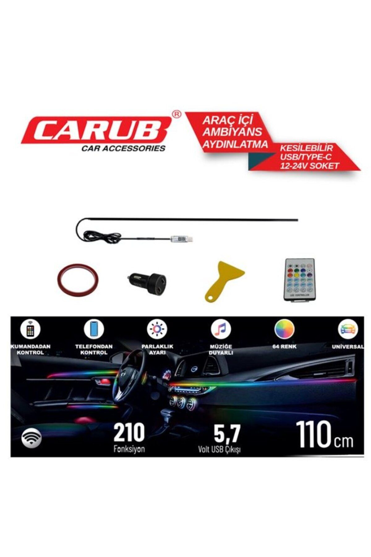 Karva Araç İçi Ambiyans Aydınlatma Wifi Kontrol 12-24V USB 110 cm