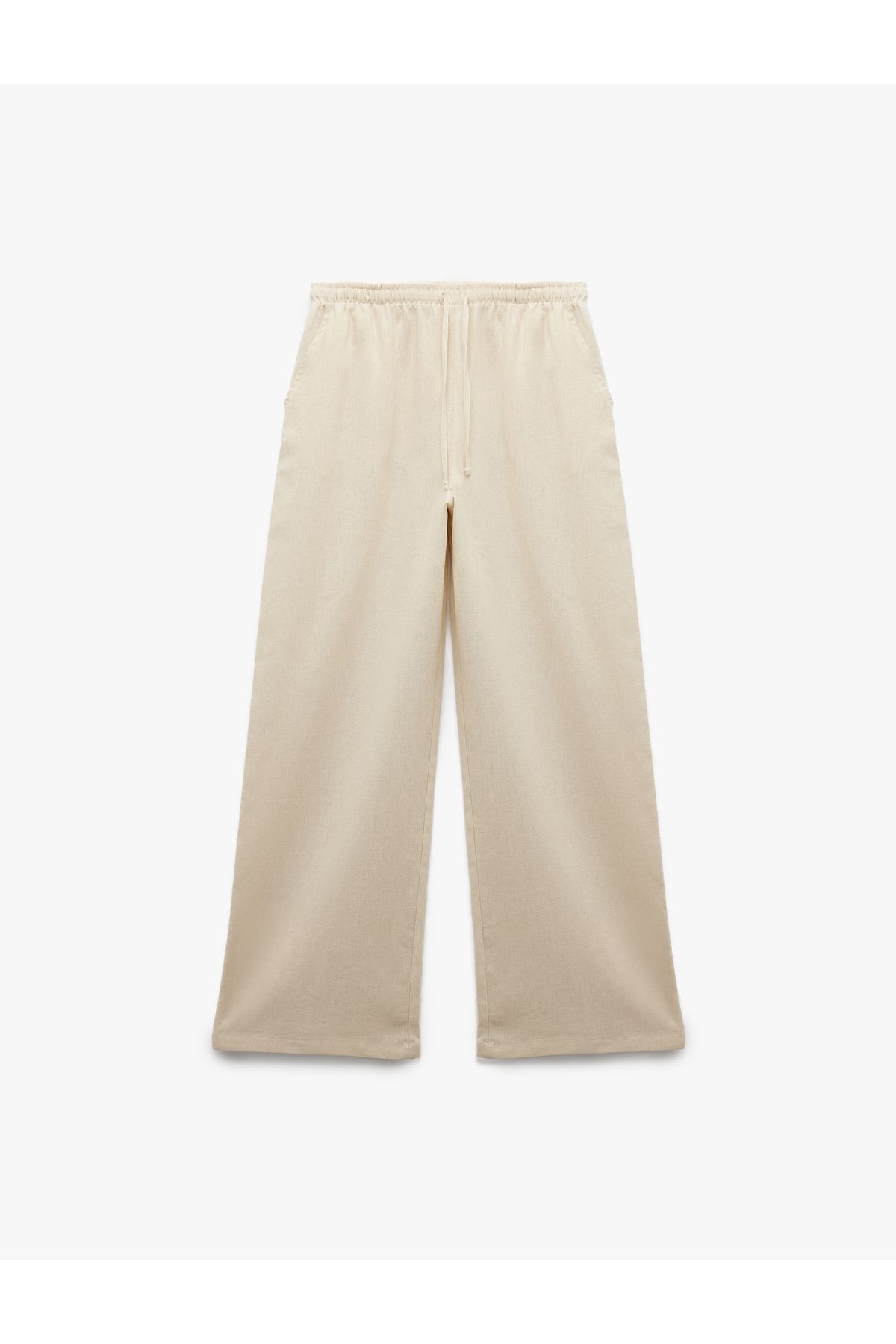 Koton Beli Bağcıklı Geniş Paça Keten Karışımlı Pantolon