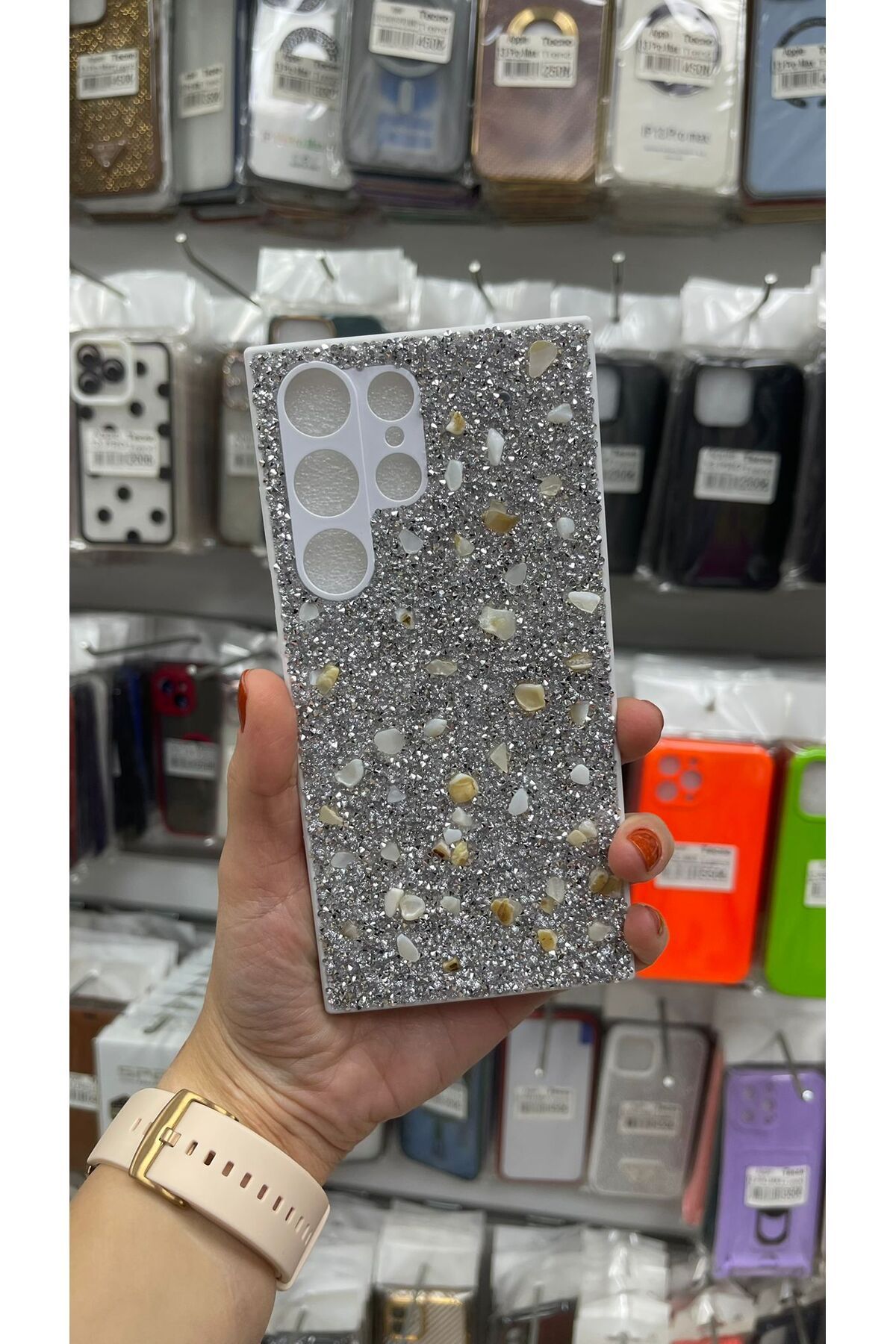TECNOTREND Galaxy S23 Ultra Kılıf Parlak Taşlı Tasarım Pırlanta Kapak