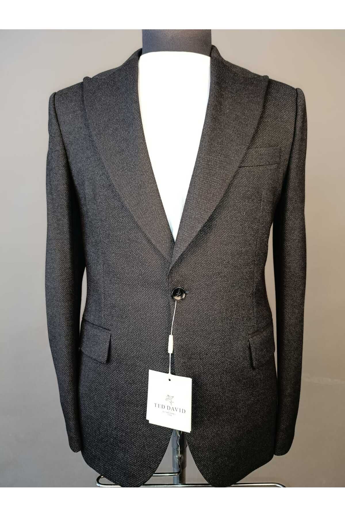 Ted Davıd Siyah Çizgi Dokulu Blazer Ceket